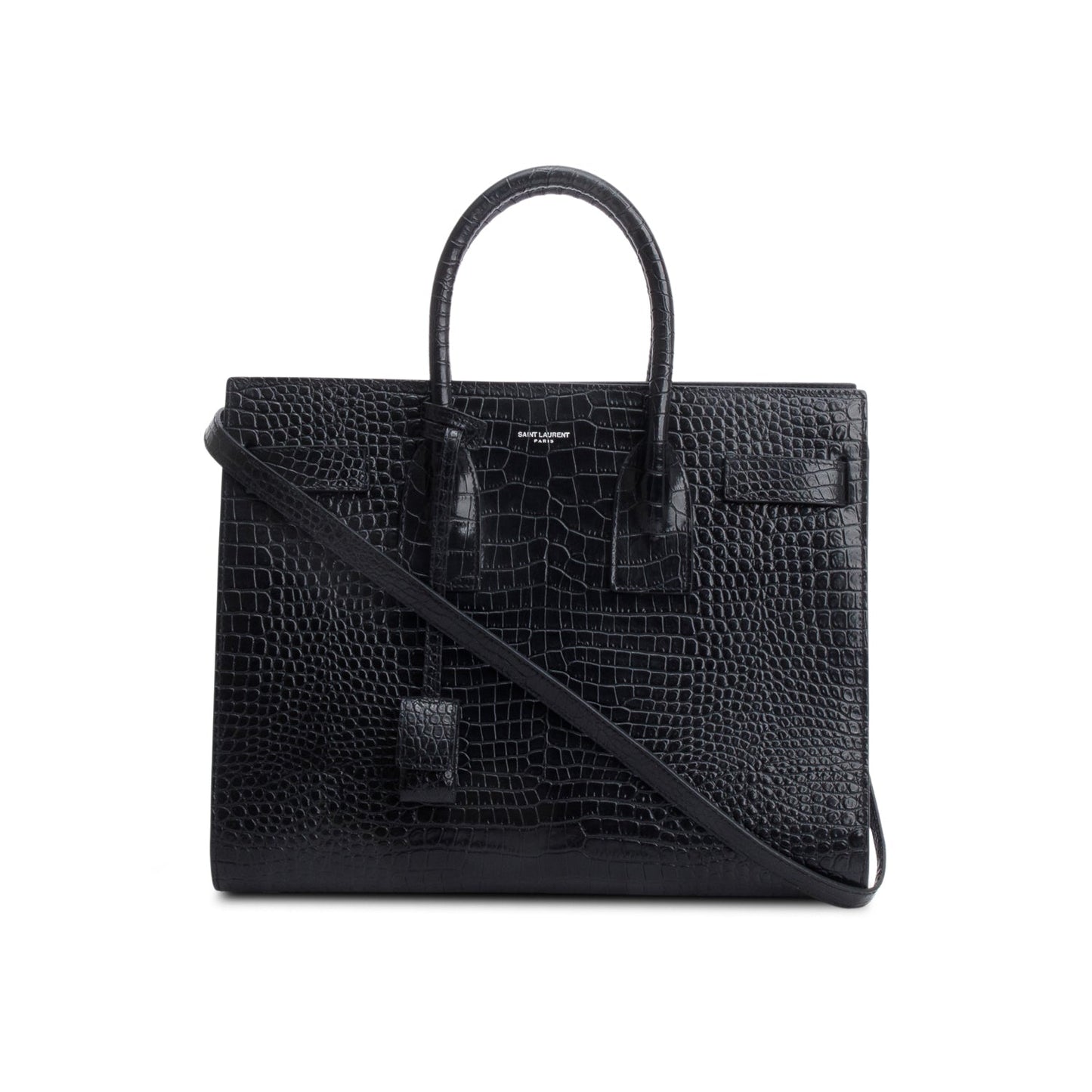 Saint Laurent Black Crocodile Embossed Calfskin Leather Small Sac De Jour