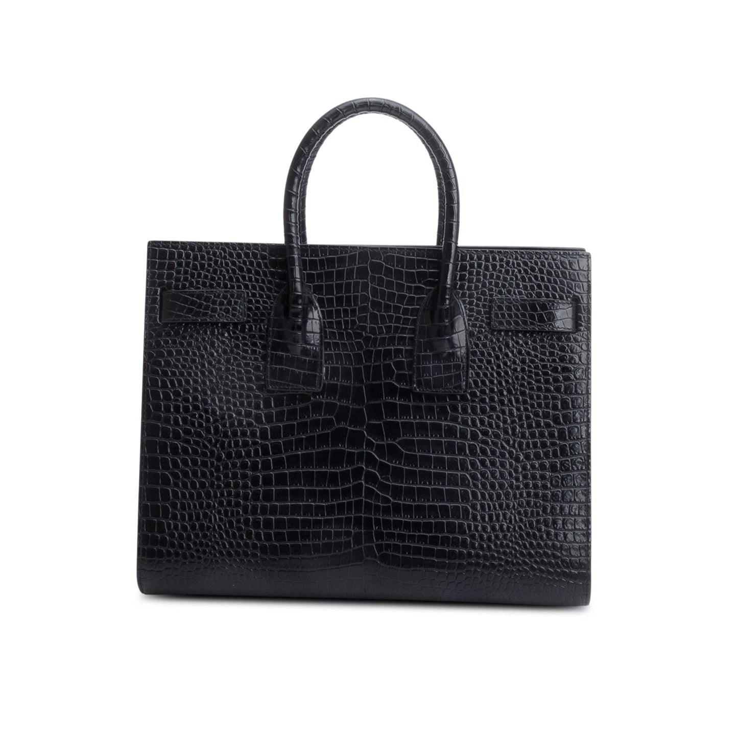Saint Laurent Black Crocodile Embossed Calfskin Leather Small Sac De Jour
