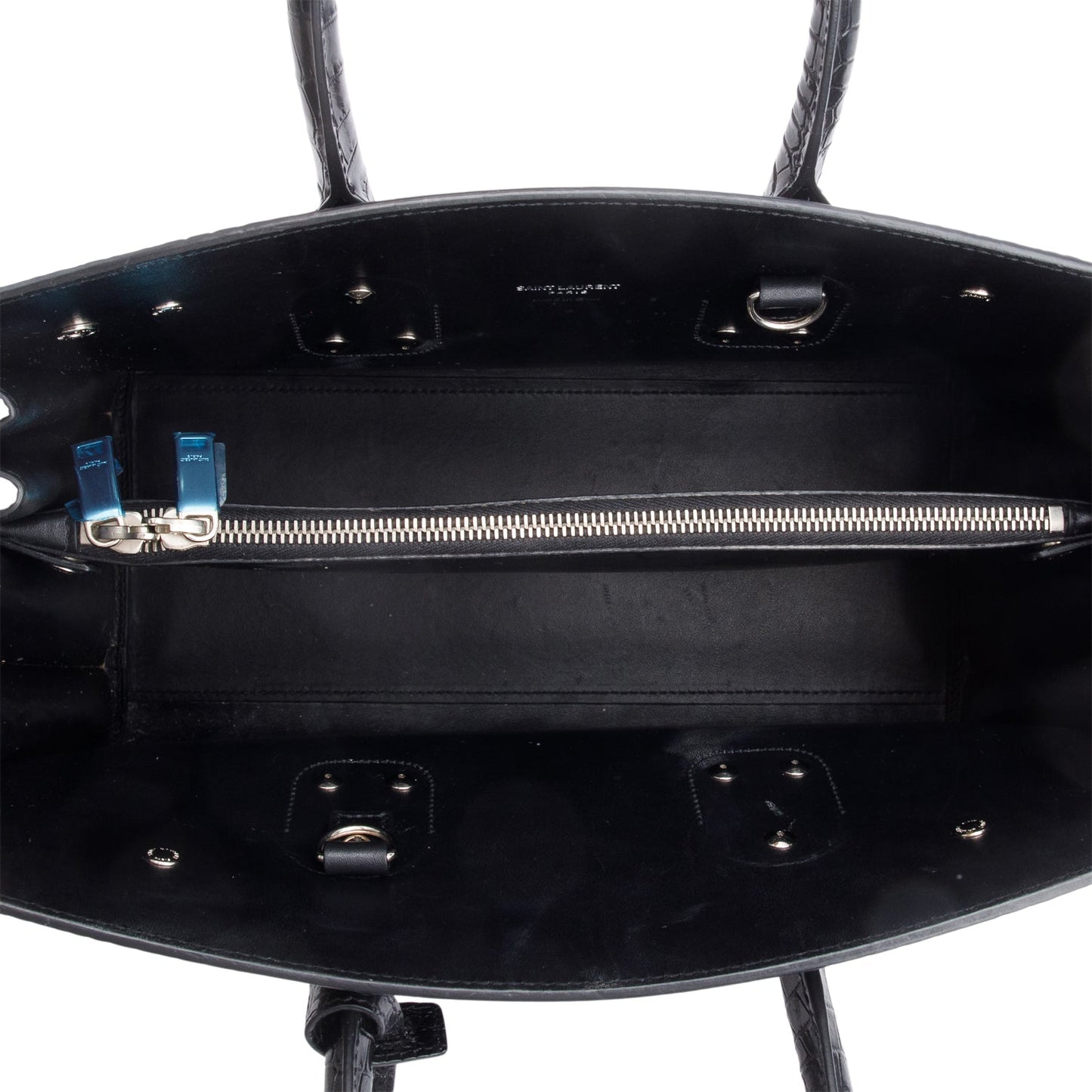 Saint Laurent Black Crocodile Embossed Calfskin Leather Small Sac De Jour