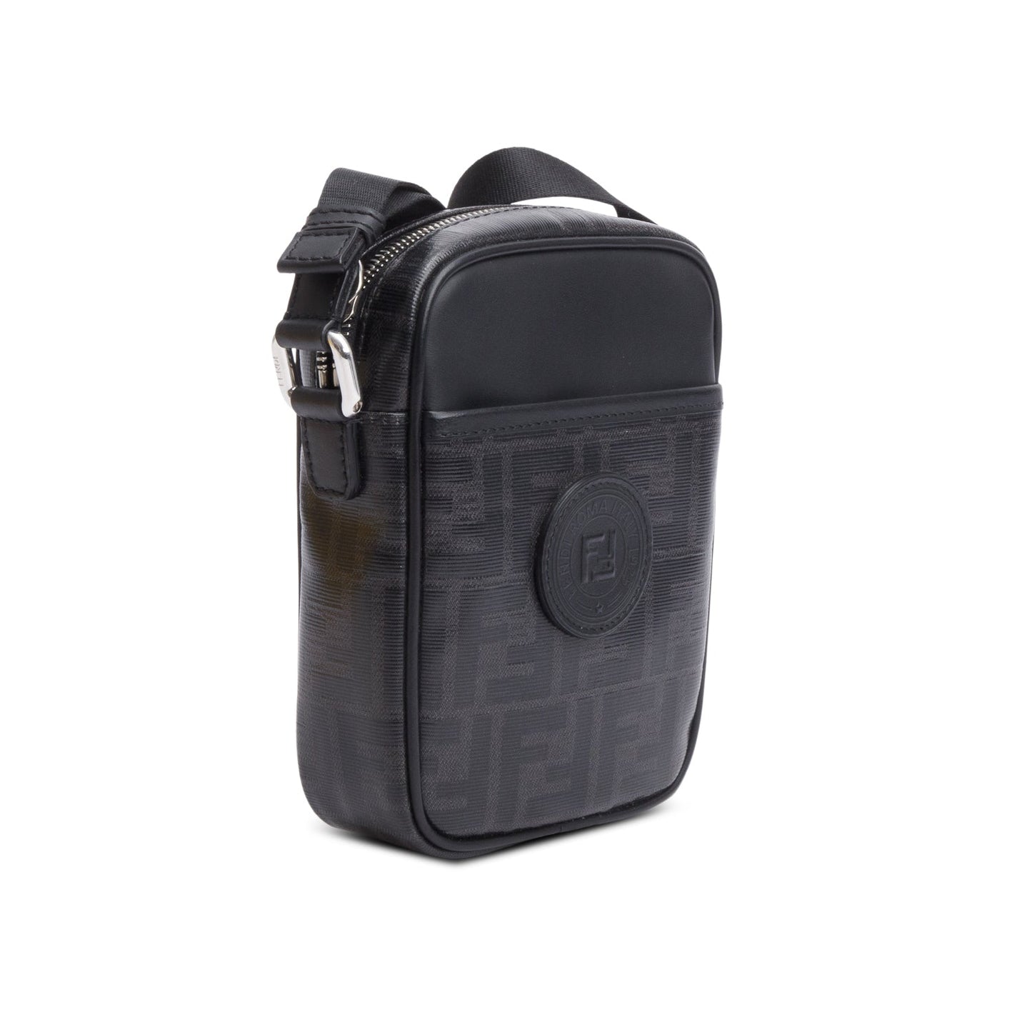 Fendi Black FF Zucca Coated Canvas Black Leather 1974 Double F Mini Camera Bag