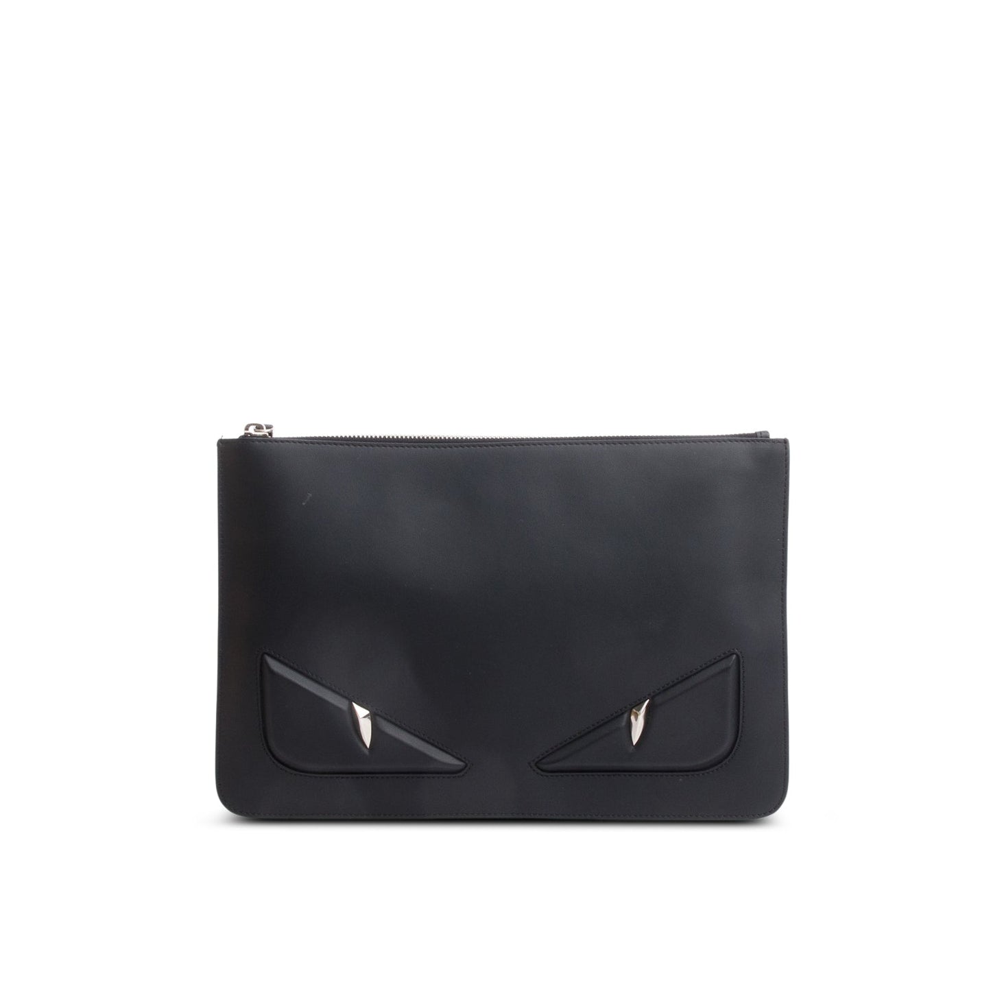 Fendi Black Calfskin Leather Monster Eye Zip Clutch