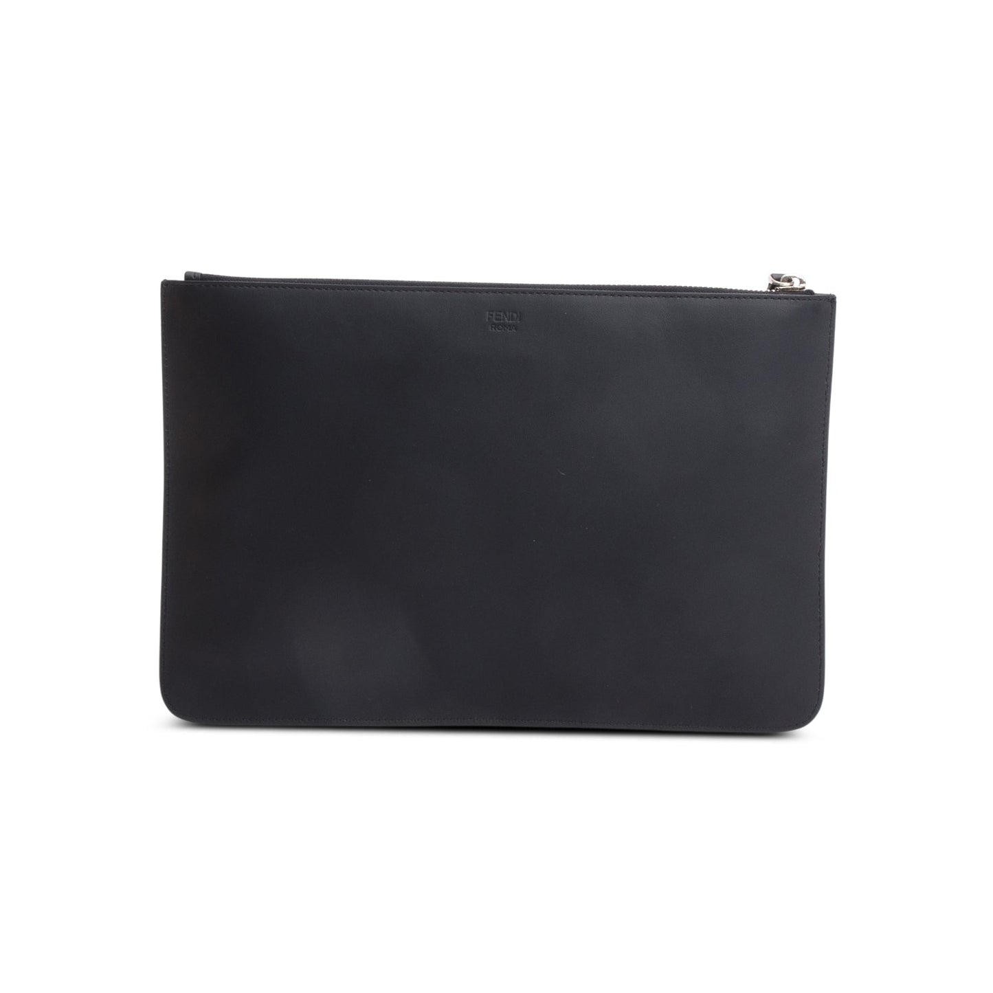 Fendi Black Calfskin Leather Monster Eye Zip Clutch
