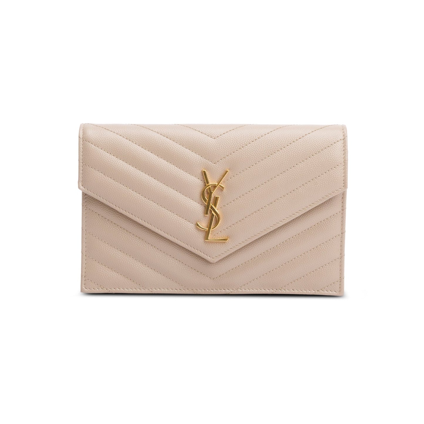 Saint Laurent 2022 Beige Cassandre Matelasse Envelope Chain Wallet
