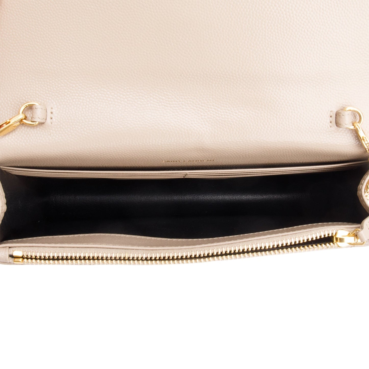 Saint Laurent 2022 Beige Cassandre Matelasse Envelope Chain Wallet