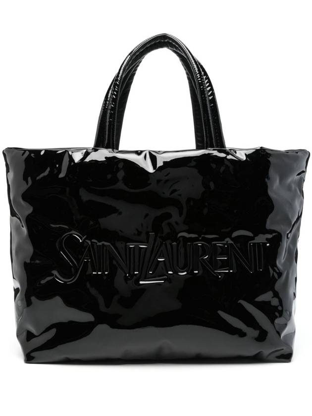Luxury Saint Laurent Trending 2025 Maxi Patent Canvas Tote Bag Black