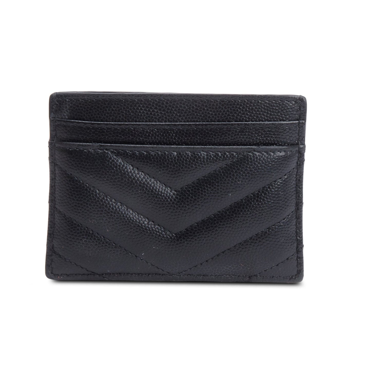 Saint Laurent Black Grain de Poudre Matelasse Chevron Leather Cassandre Card Case