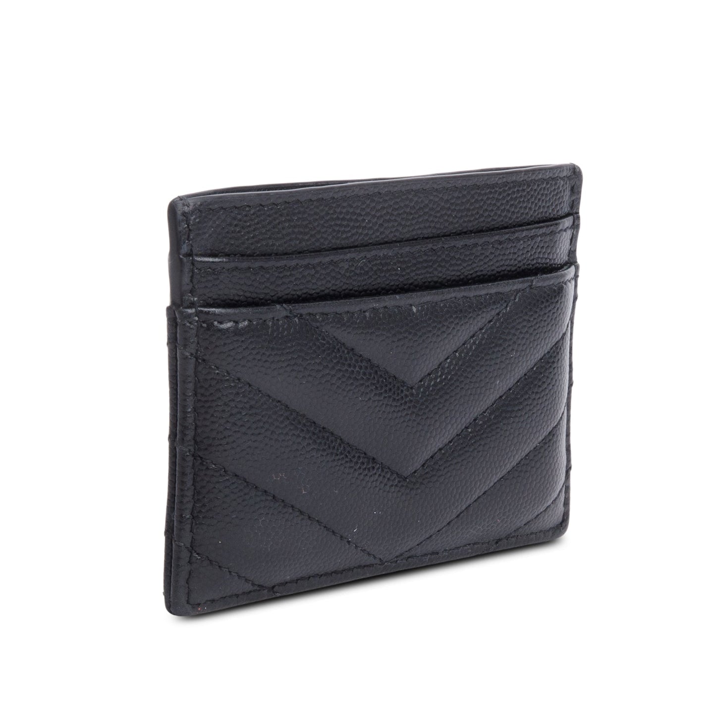 Saint Laurent Black Grain de Poudre Matelasse Chevron Leather Cassandre Card Case
