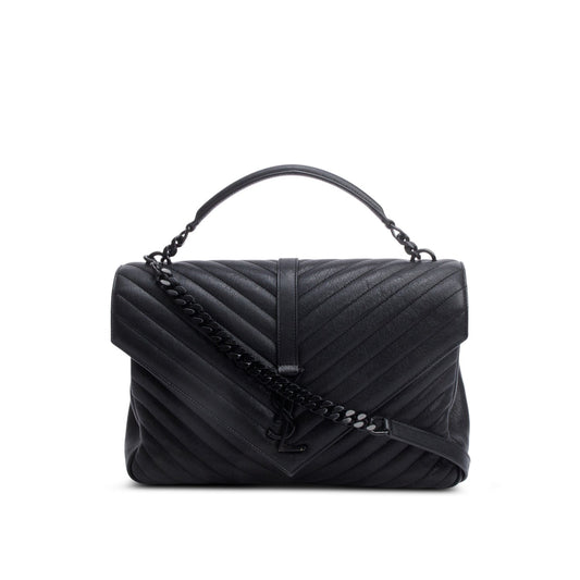 Saint Laurent Black Leather Large Chevron College Bag