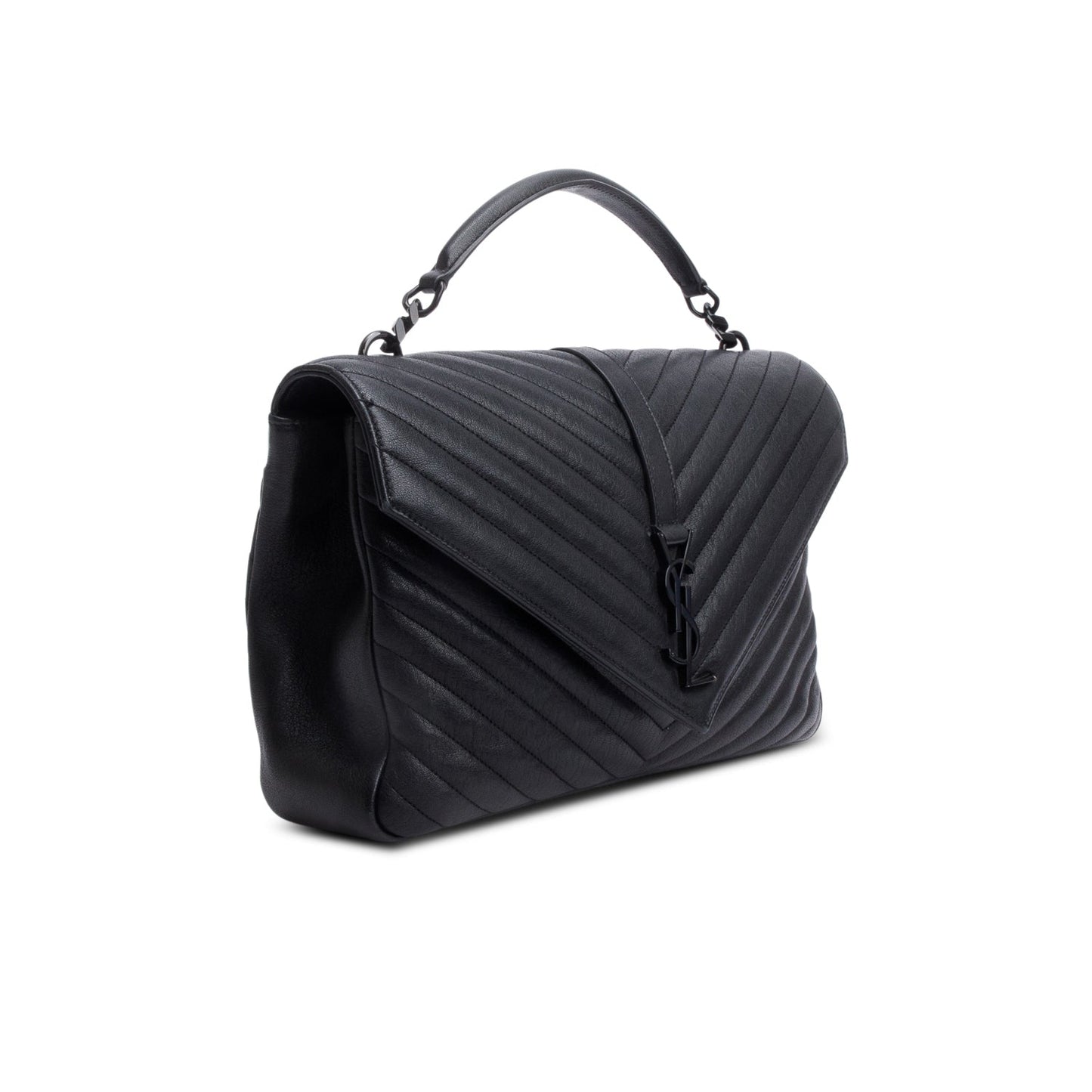 Saint Laurent Black Leather Large Chevron College Bag