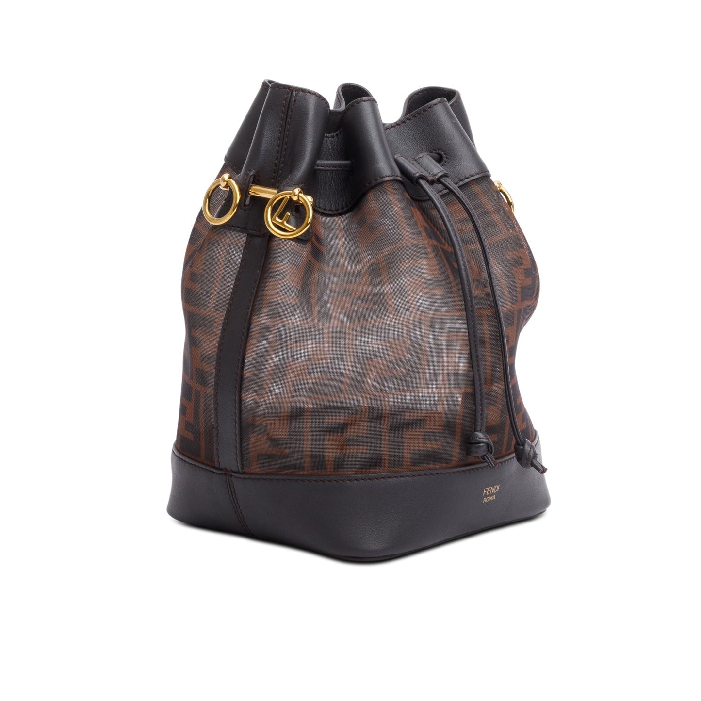 Fendi Brown Zucca FF Mesh Calfskin Leather Small Mon Tresor Bucket Bag