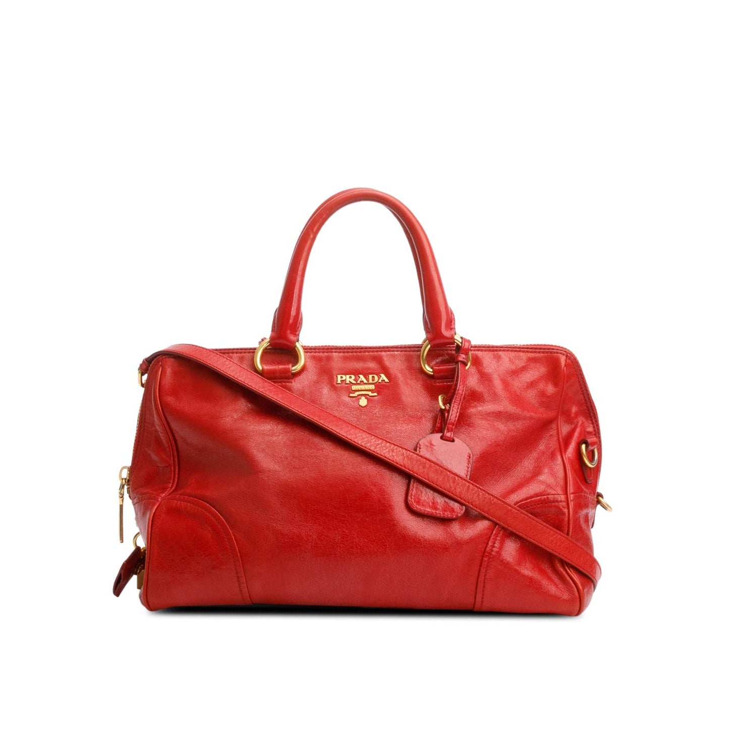 Prada Red Vitello Shine Leather Bauletto