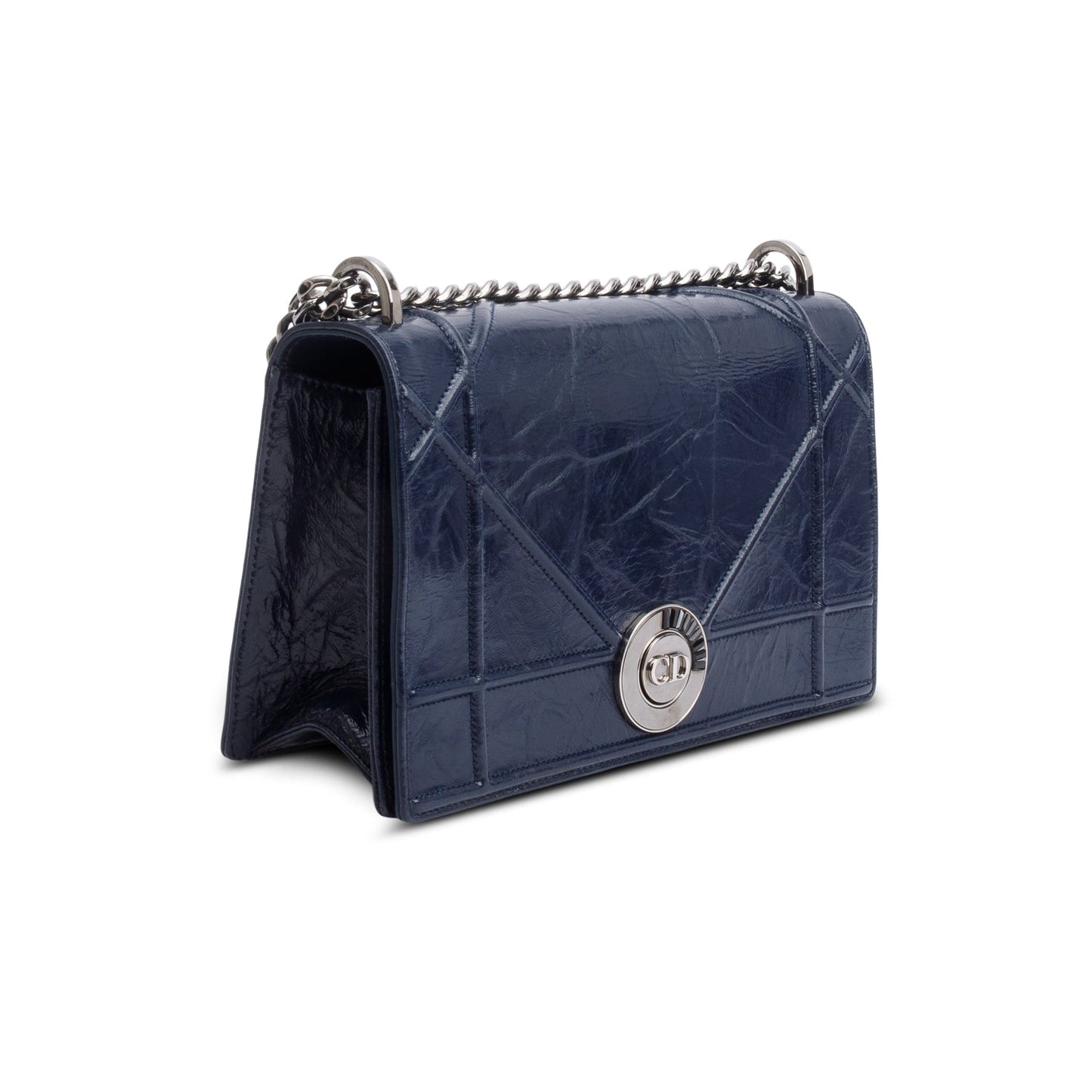Christian Dior Navy Crinkled Cannage Leather Crystal Embellished Medium Diorama Flap Bag