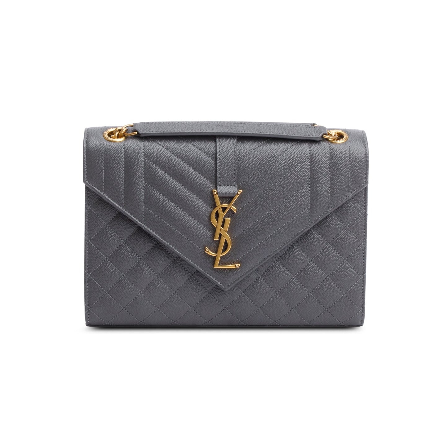 Saint Laurent 2022 Grey Grained De Poudre Medium Envelope Shoulder Bag