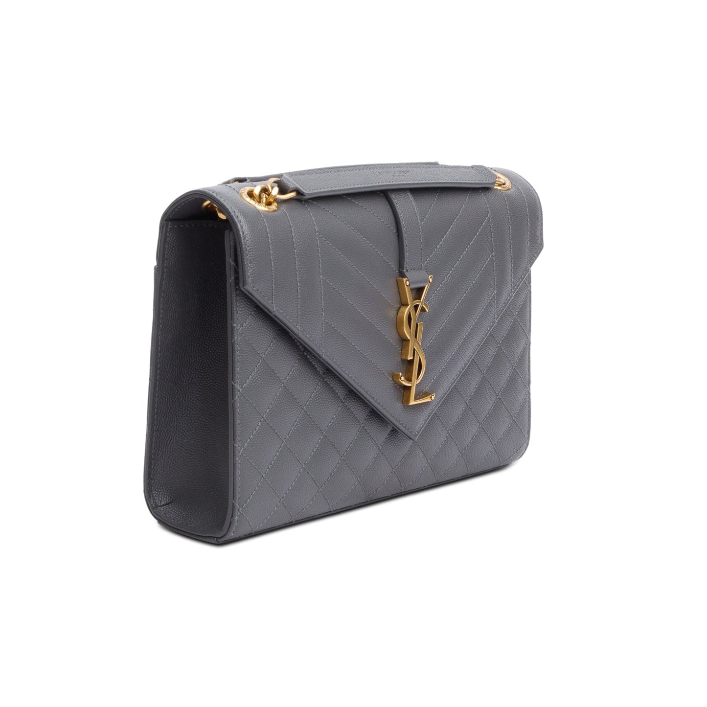 Saint Laurent 2022 Grey Grained De Poudre Medium Envelope Shoulder Bag