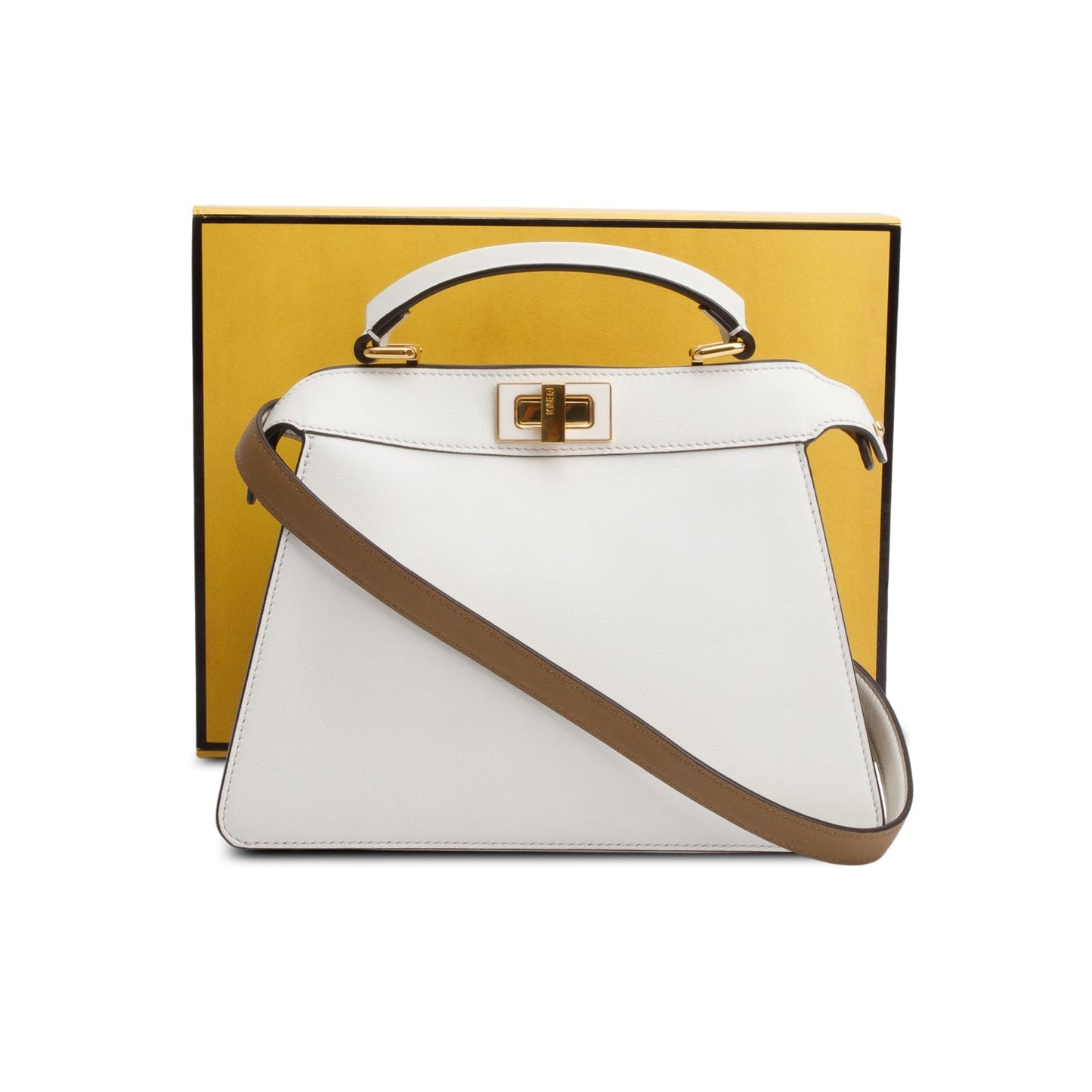 Fendi White/Tan Bicolor Nappa Leather Small Peekaboo ISeeU Bag