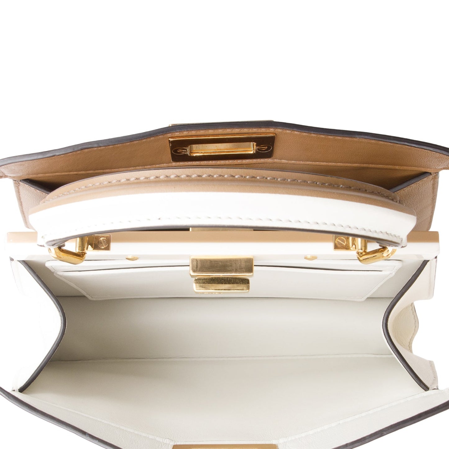 Fendi White/Tan Bicolor Nappa Leather Small Peekaboo ISeeU Bag