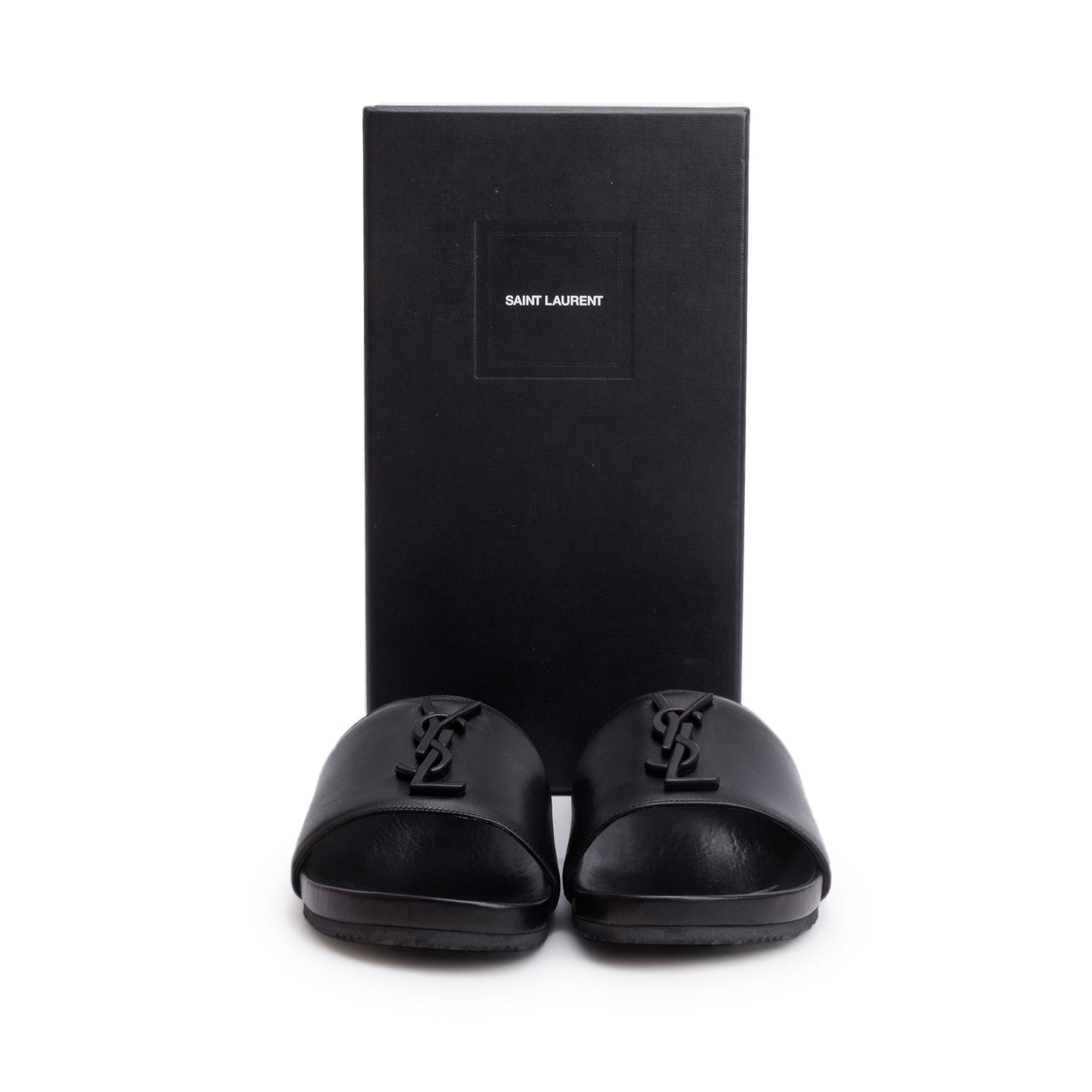 Saint Laurent Black Leather Joan Slide Sandals, Size 38.5