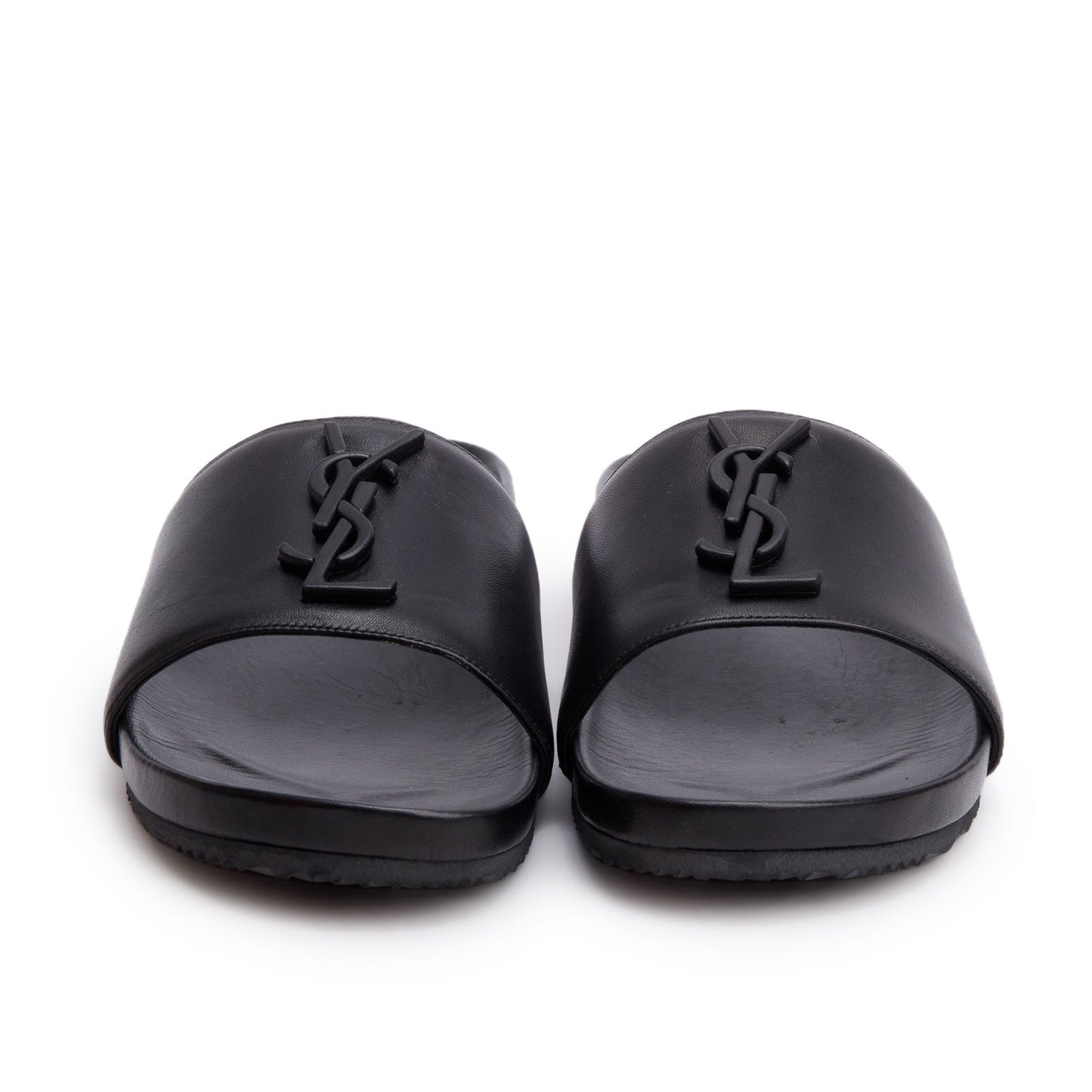 Saint Laurent Black Leather Joan Slide Sandals, Size 38.5