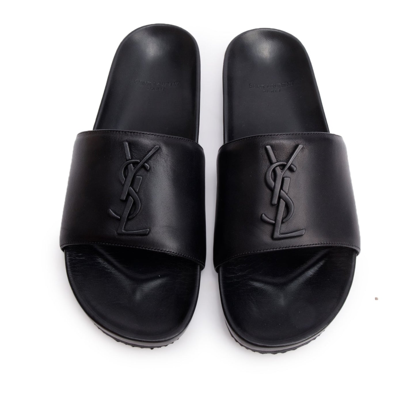 Saint Laurent Black Leather Joan Slide Sandals, Size 38.5