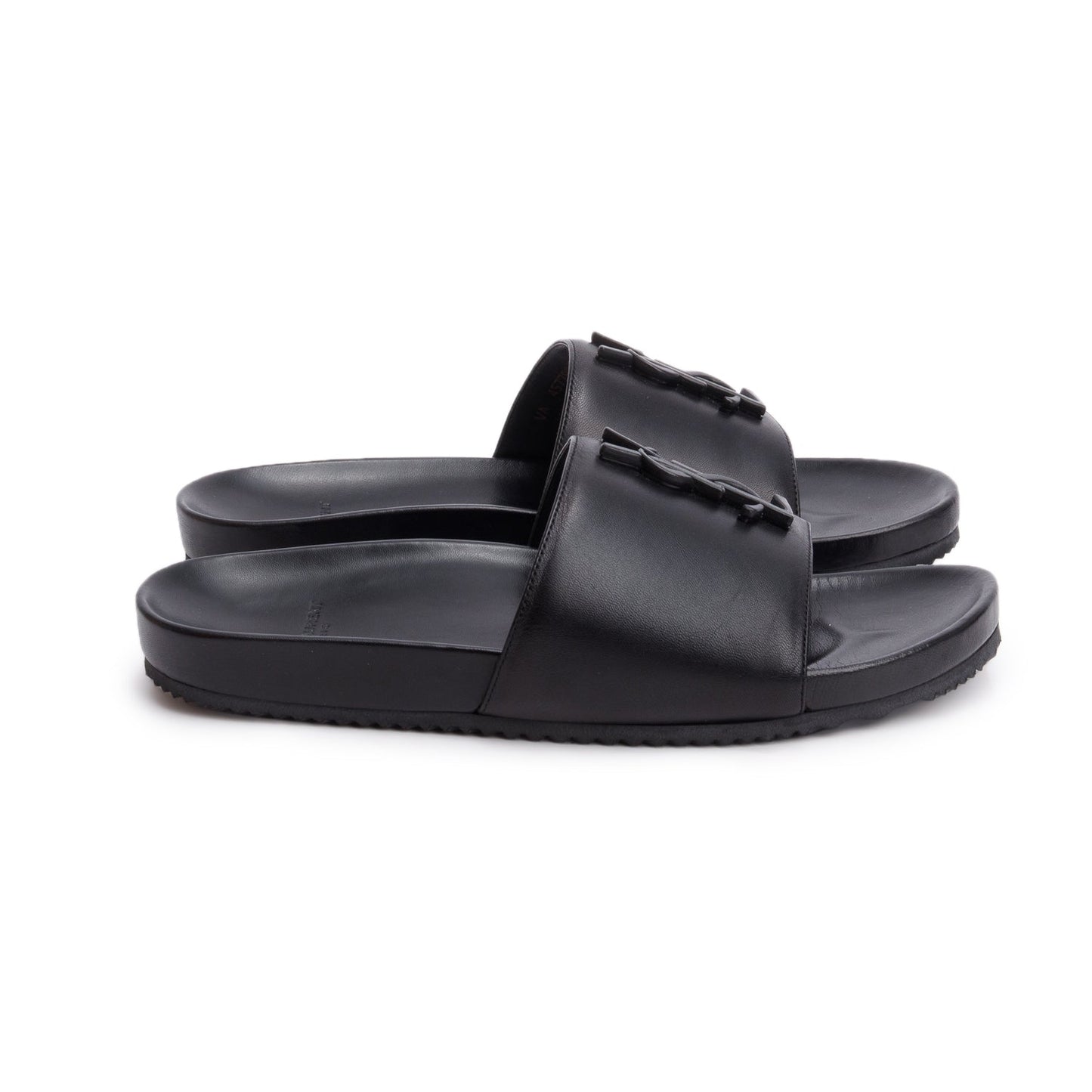 Saint Laurent Black Leather Joan Slide Sandals, Size 38.5
