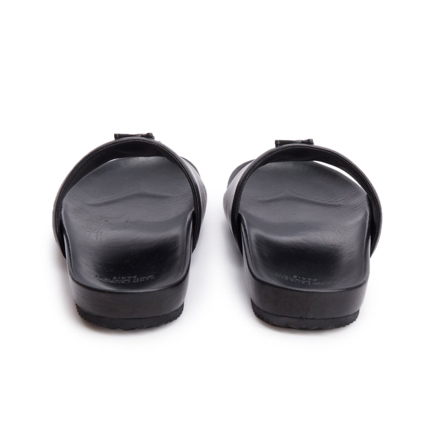 Saint Laurent Black Leather Joan Slide Sandals, Size 38.5