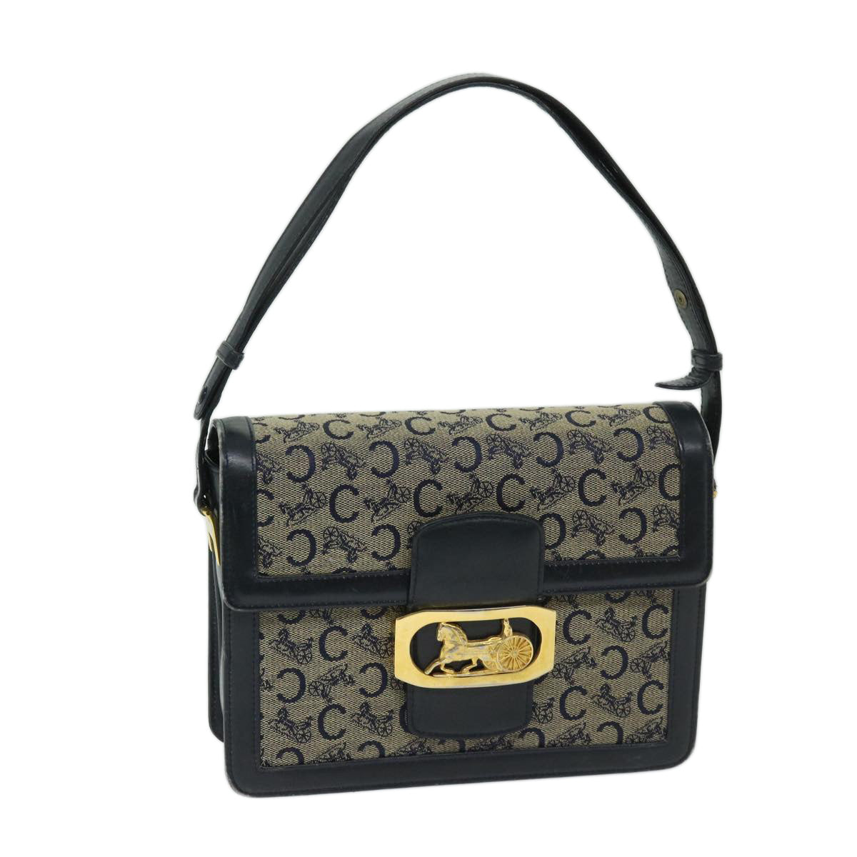 Luxury CELINE C Macadam Canvas Shoulder Bag Navy  63157