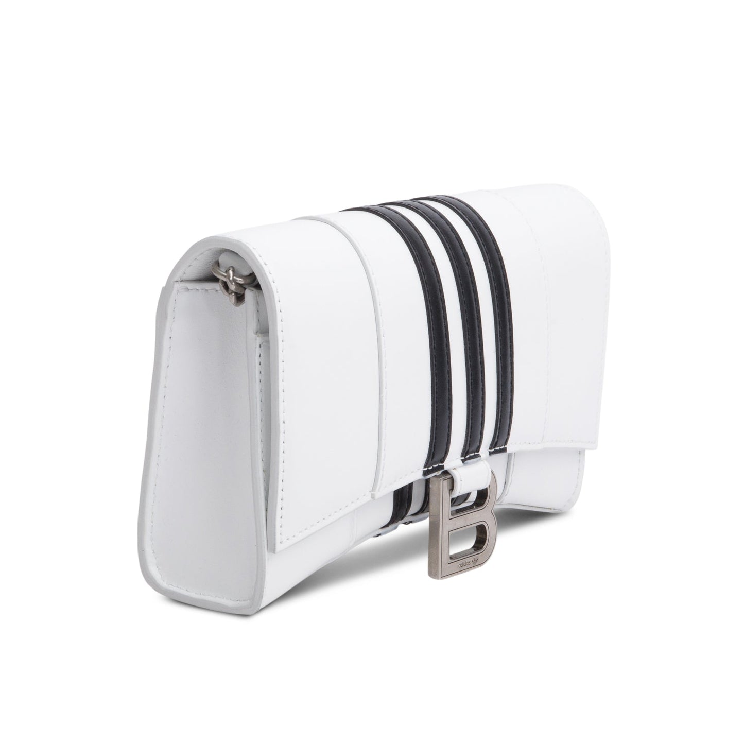 Balenciaga x Adidas White/Black Striped Leather Hourglass Chain Wallet