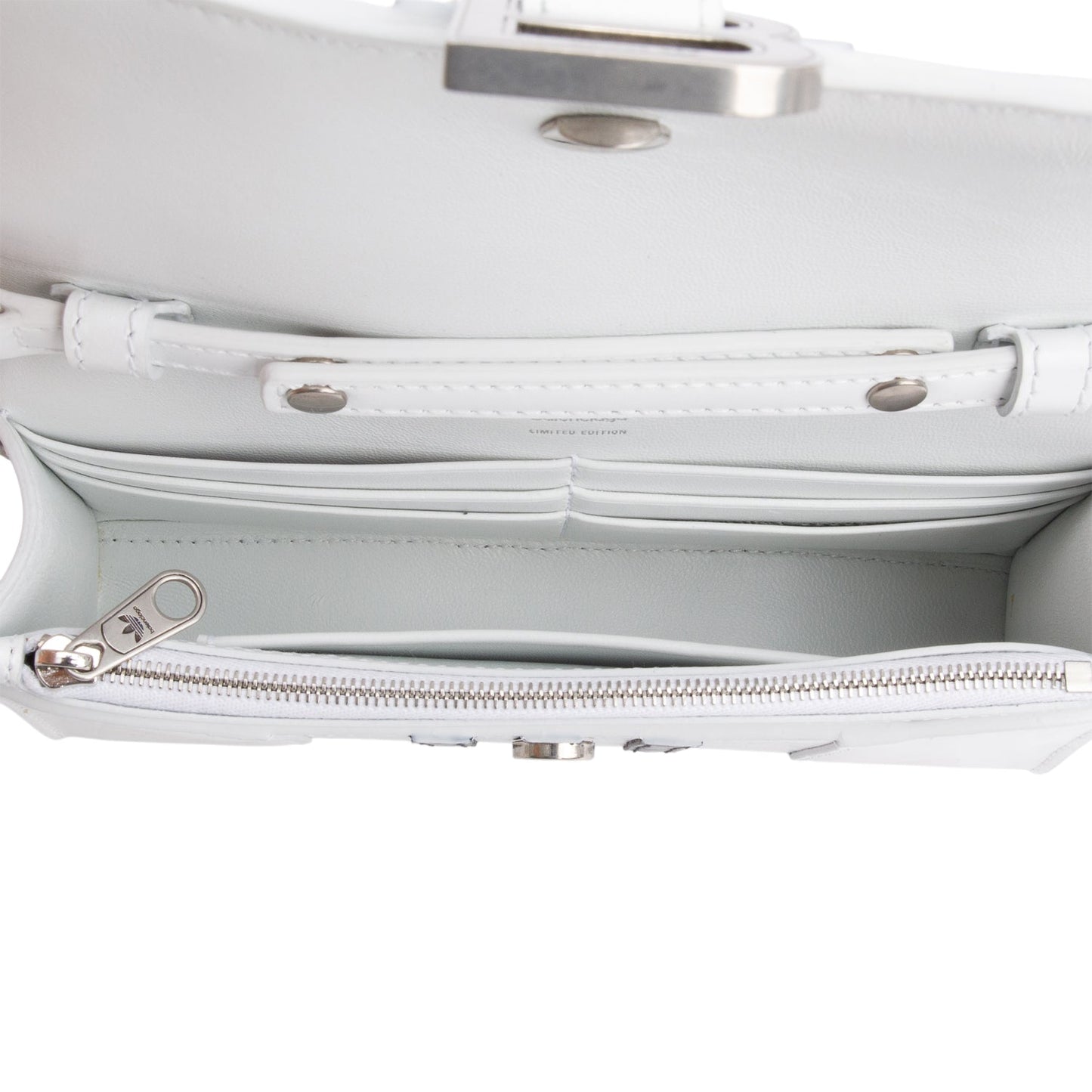 Balenciaga x Adidas White/Black Striped Leather Hourglass Chain Wallet