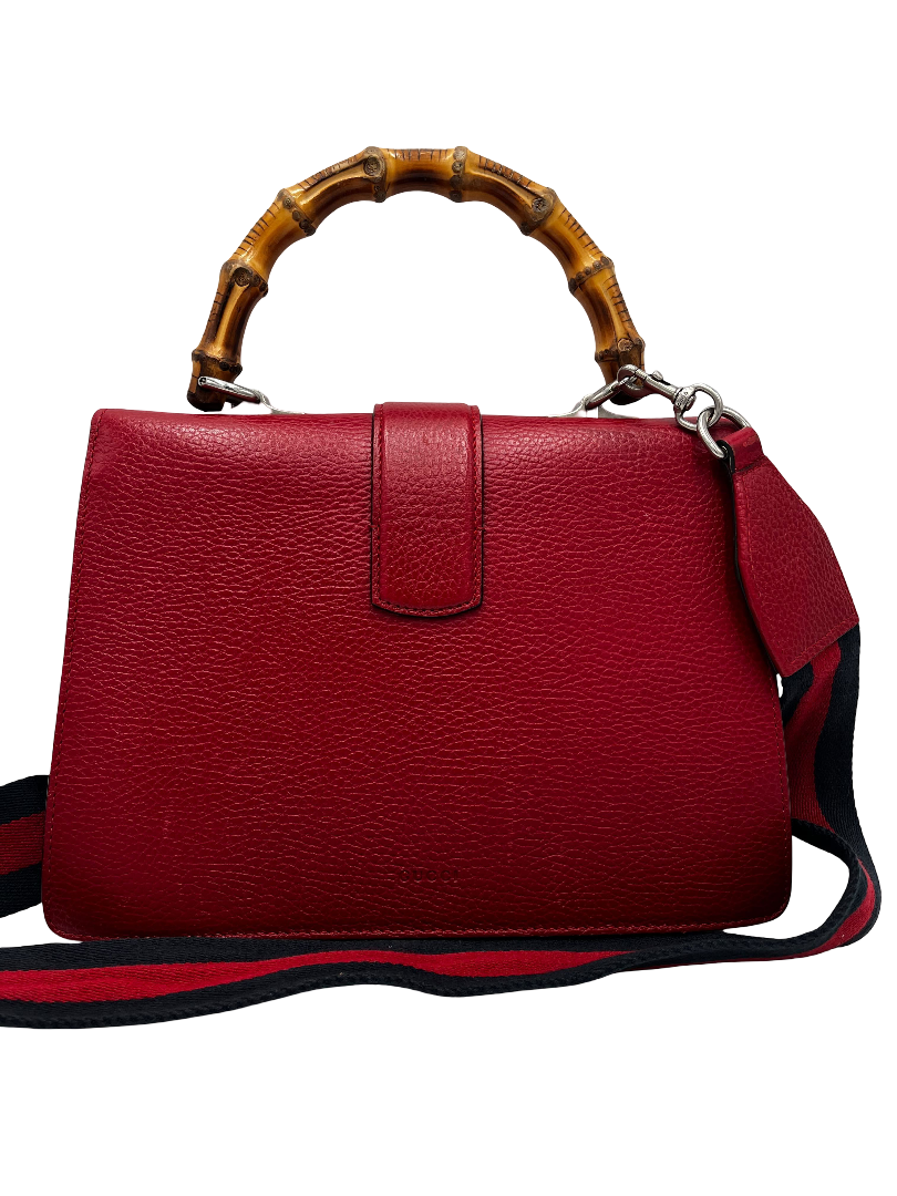 Gucci Dionysus Bamboo Top Handle Bag Leather Red Leather Handbag ( )