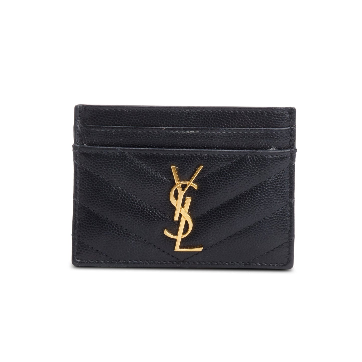Saint Laurent 2020 Black Grain de Poudre Matelasse Chevron Leather Cassandre Card Case