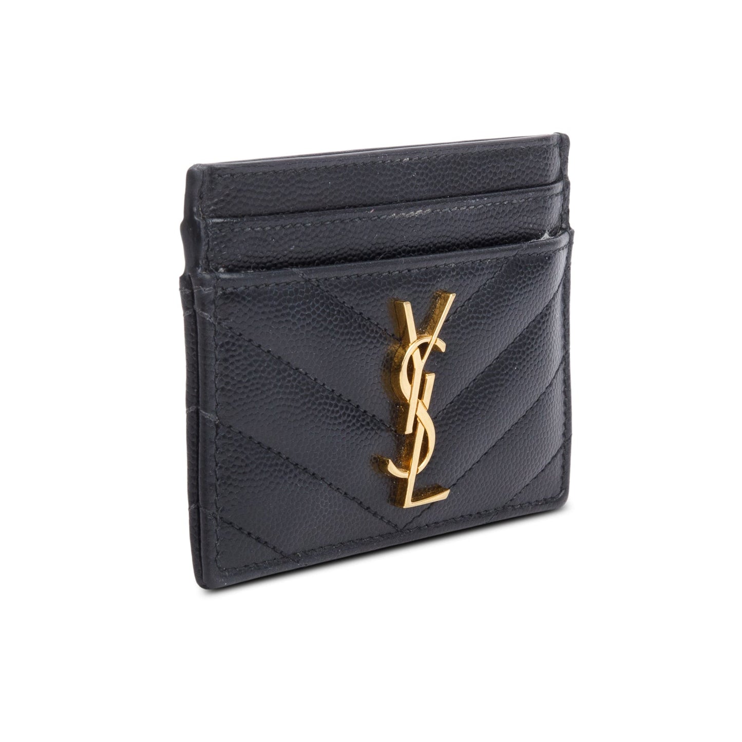 Saint Laurent 2020 Black Grain de Poudre Matelasse Chevron Leather Cassandre Card Case