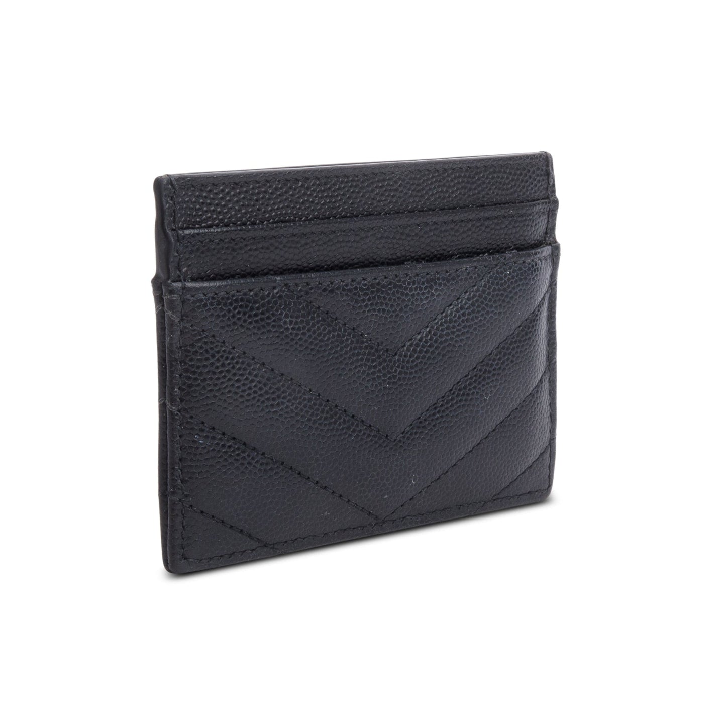 Saint Laurent 2020 Black Grain de Poudre Matelasse Chevron Leather Cassandre Card Case