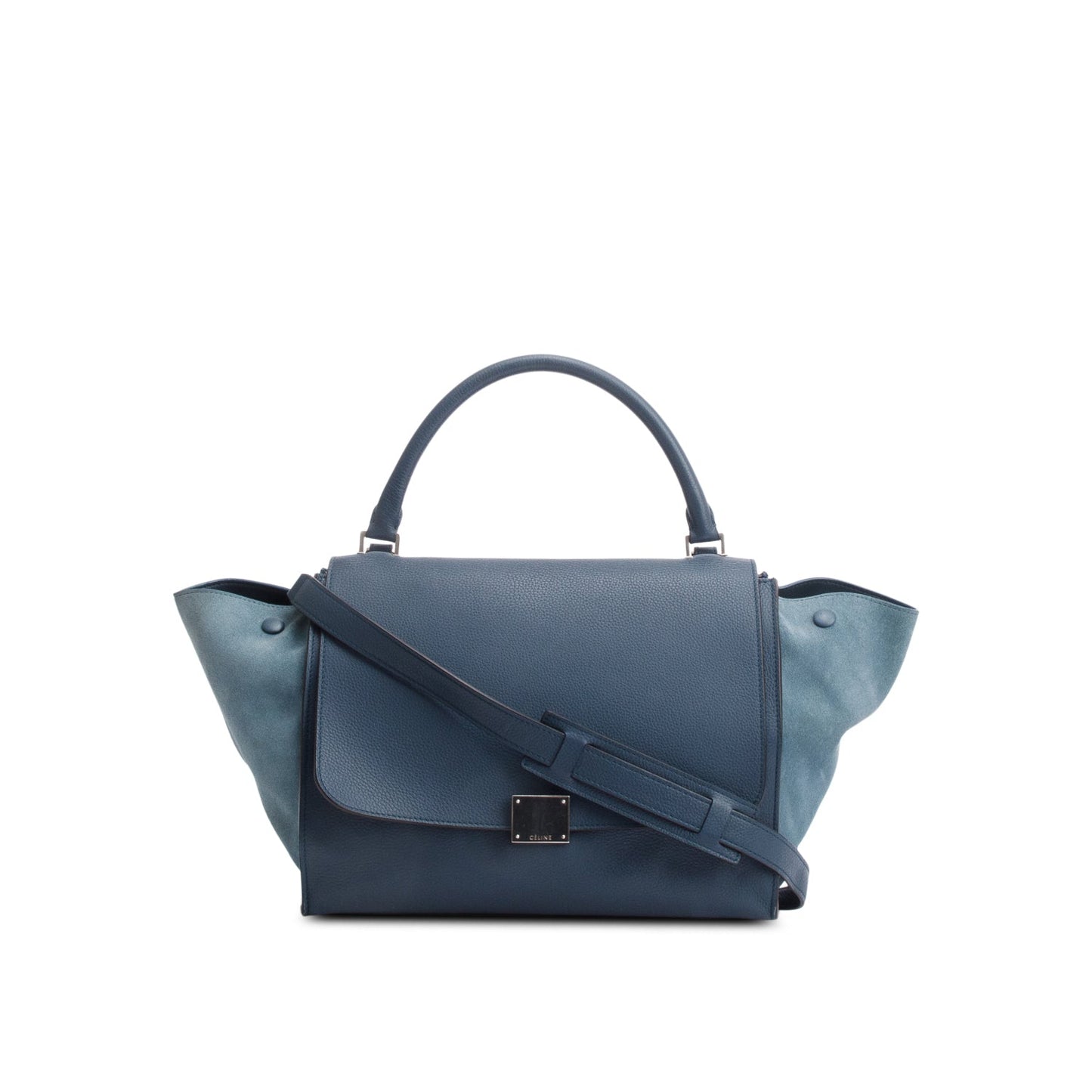 Celine Blue Calfskin Leather Suede Trim Medium Trapeze Bag