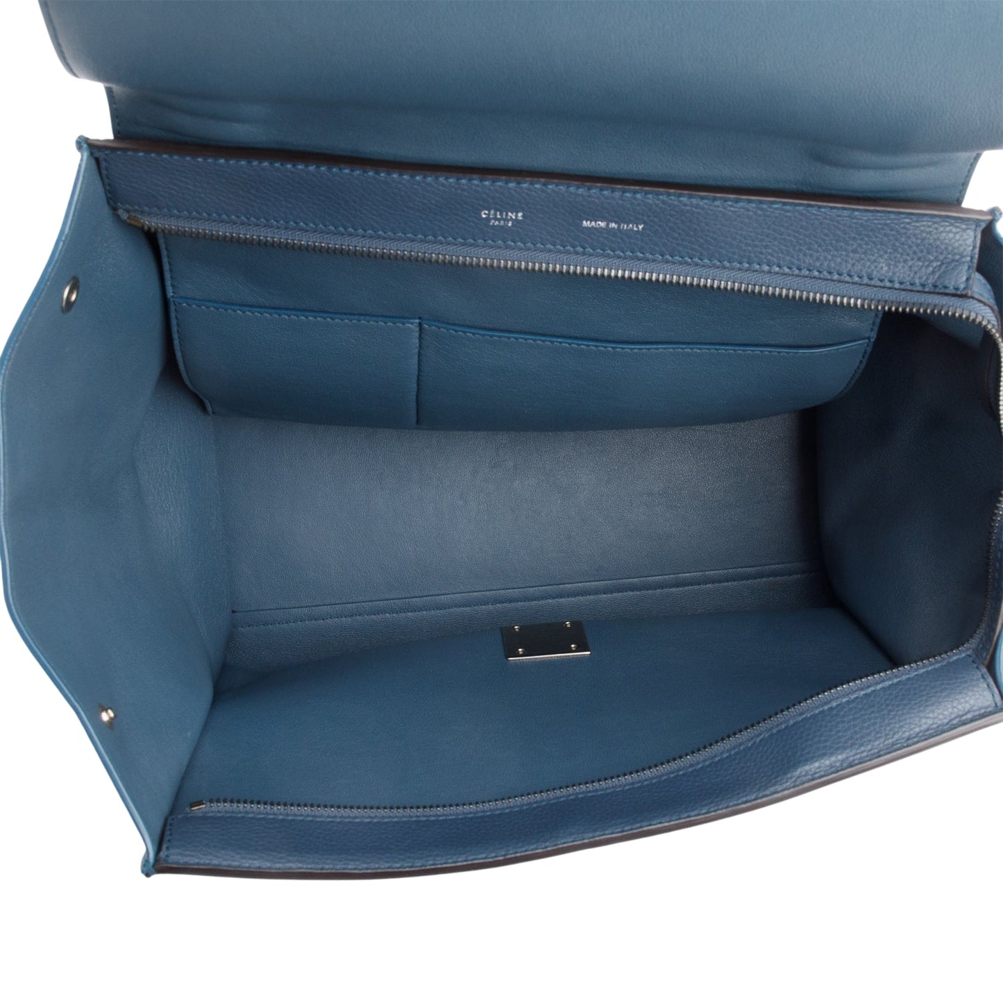 Celine Blue Calfskin Leather Suede Trim Medium Trapeze Bag