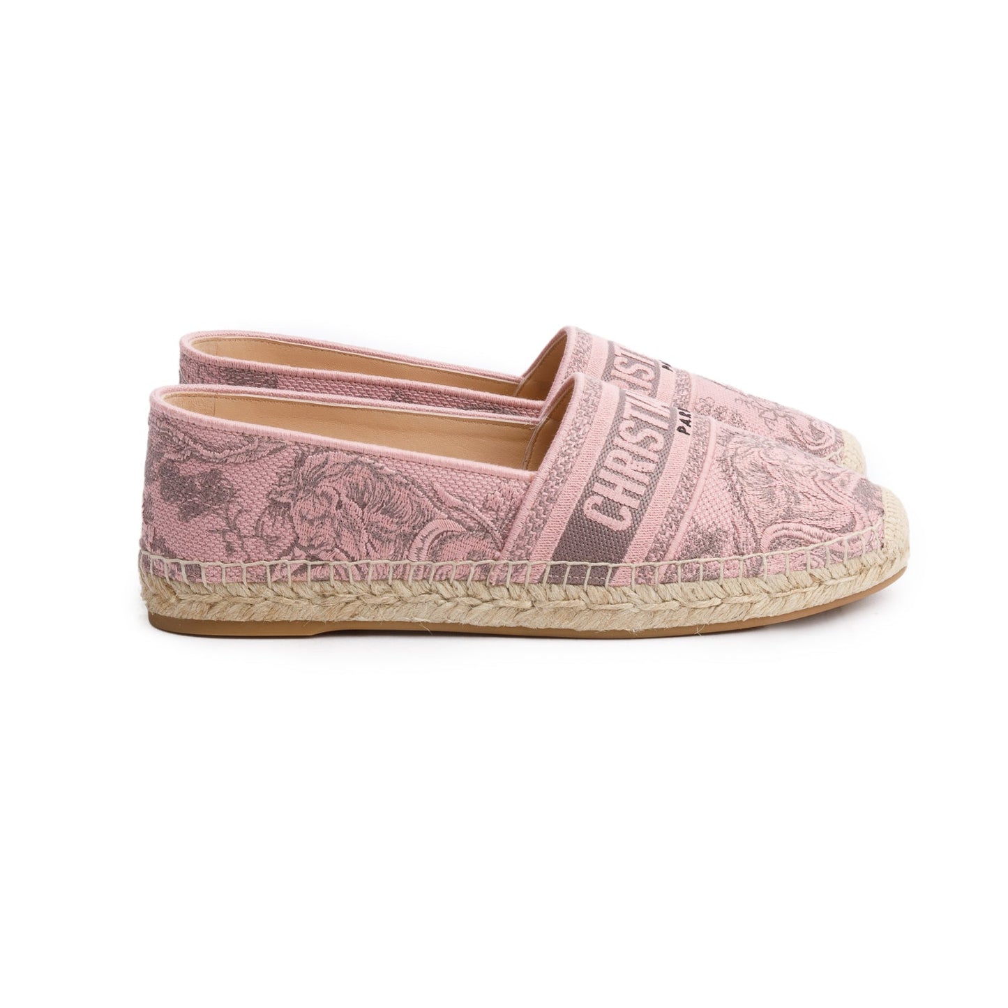 Christian Dior Pink Embroidered Toile De Jouy Granville Espadrille, Size 40