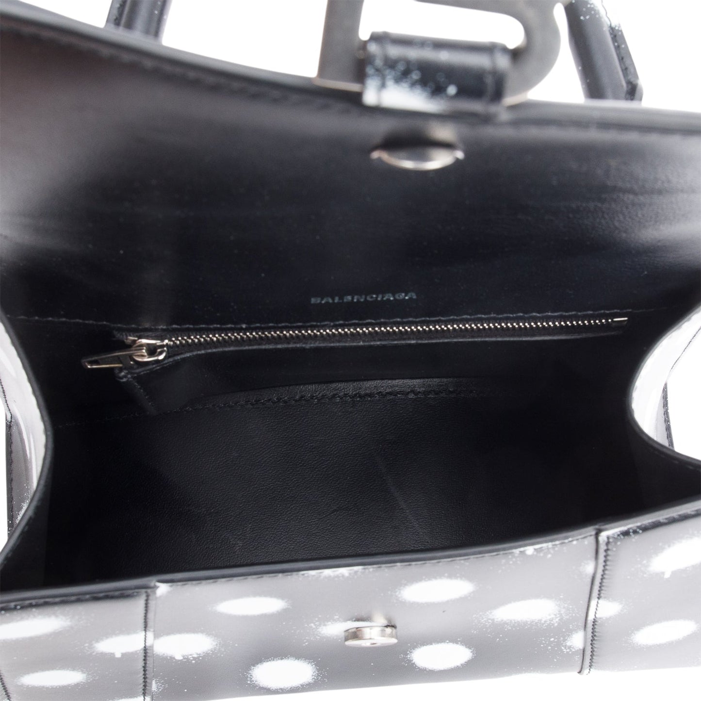 Balenciaga Black Smooth Leather Spray Polka Dot Small Hourglass Top Handle Bag