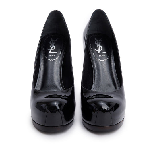 Saint Laurent Black Patent Leather Tribute Platform Pumps, Size 37