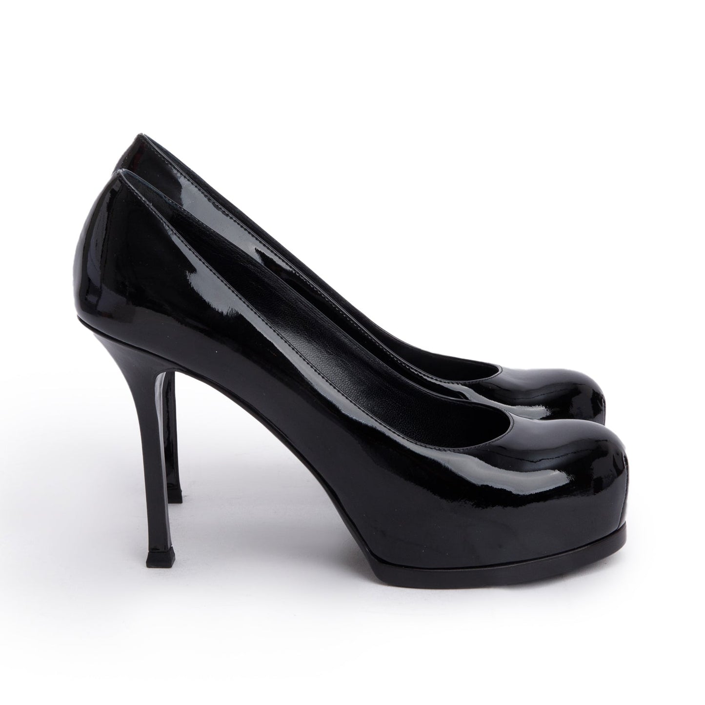 Saint Laurent Black Patent Leather Tribute Platform Pumps, Size 37