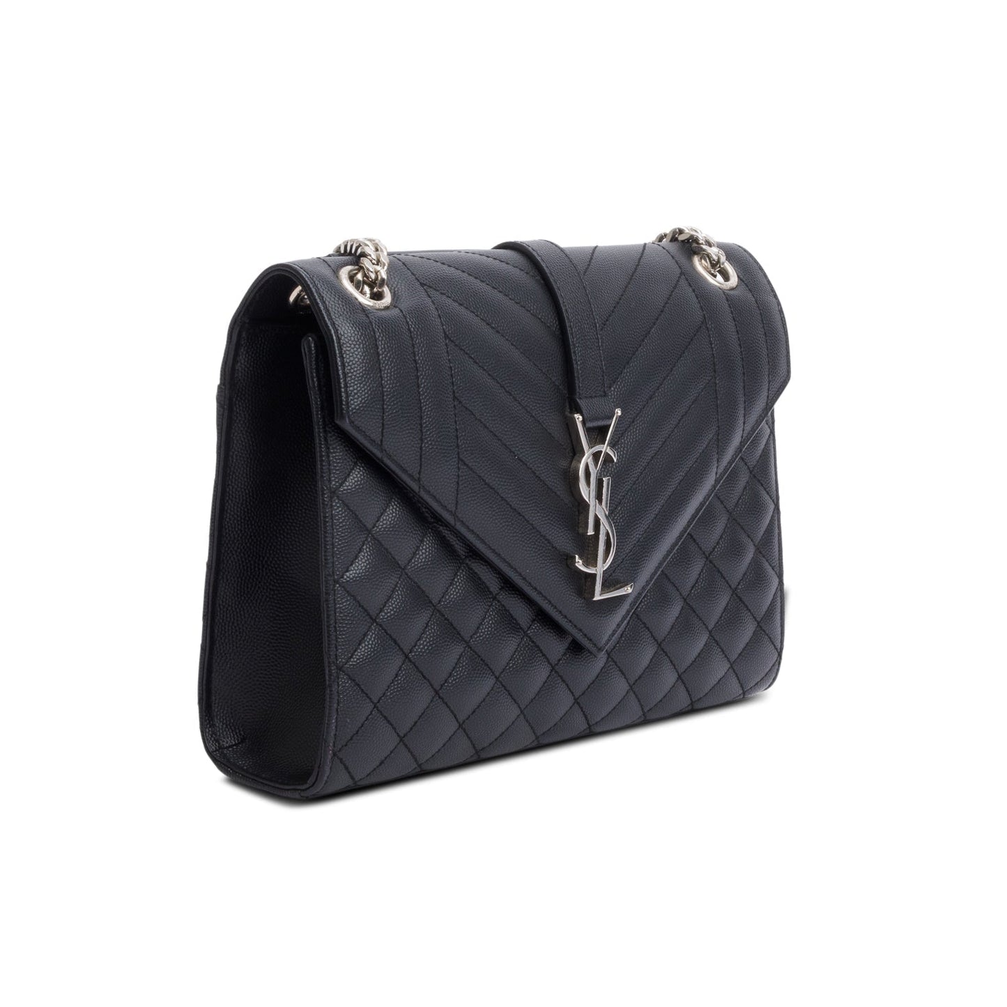 Saint Laurent Black Grained De Poudre Medium Envelope Shoulder Bag