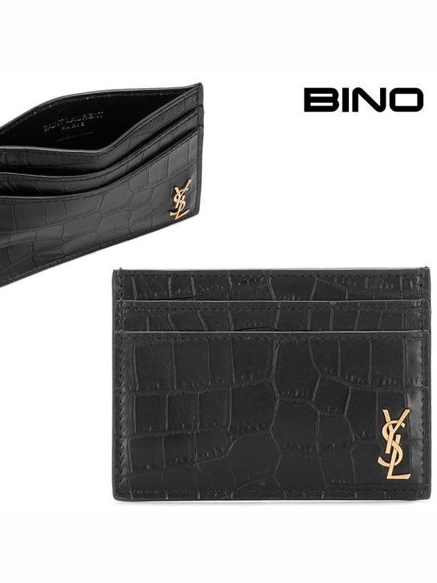 Luxury Saint Laurent Trending 2025 Monogram Logo Crocodile Card Wallet Black