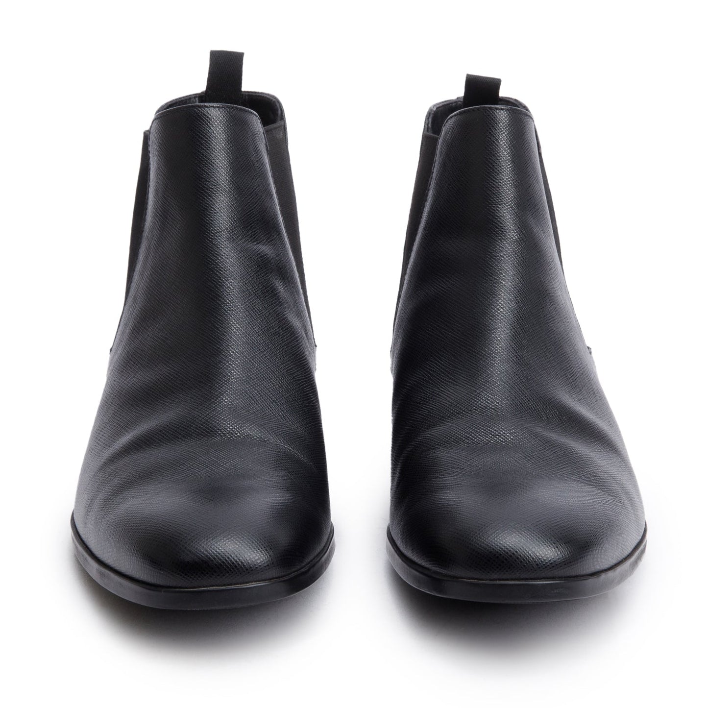 Prada Black Saffiano Leather Chelsea Ankle Boots, Men's Size 8.5