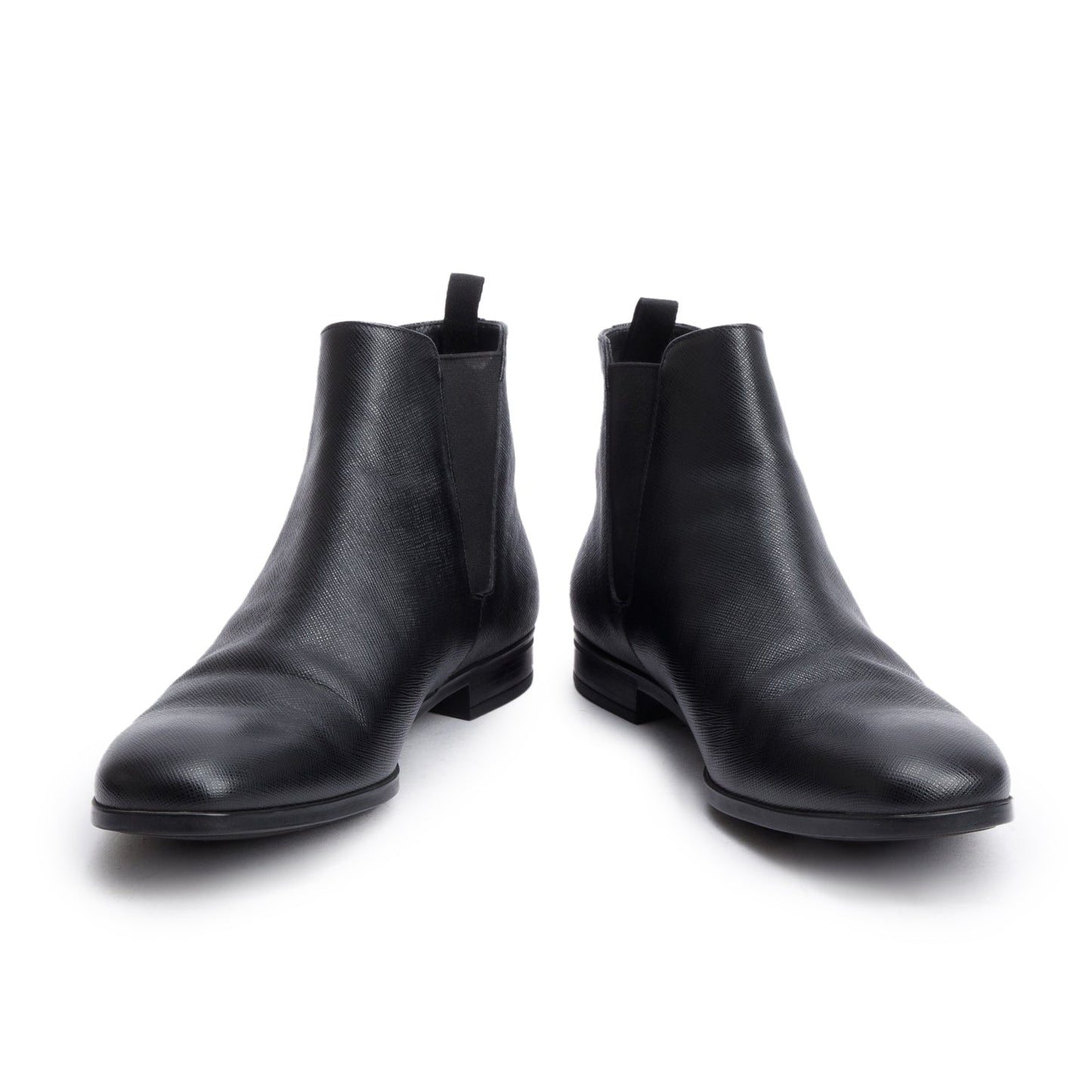 Prada Black Saffiano Leather Chelsea Ankle Boots, Men's Size 8.5