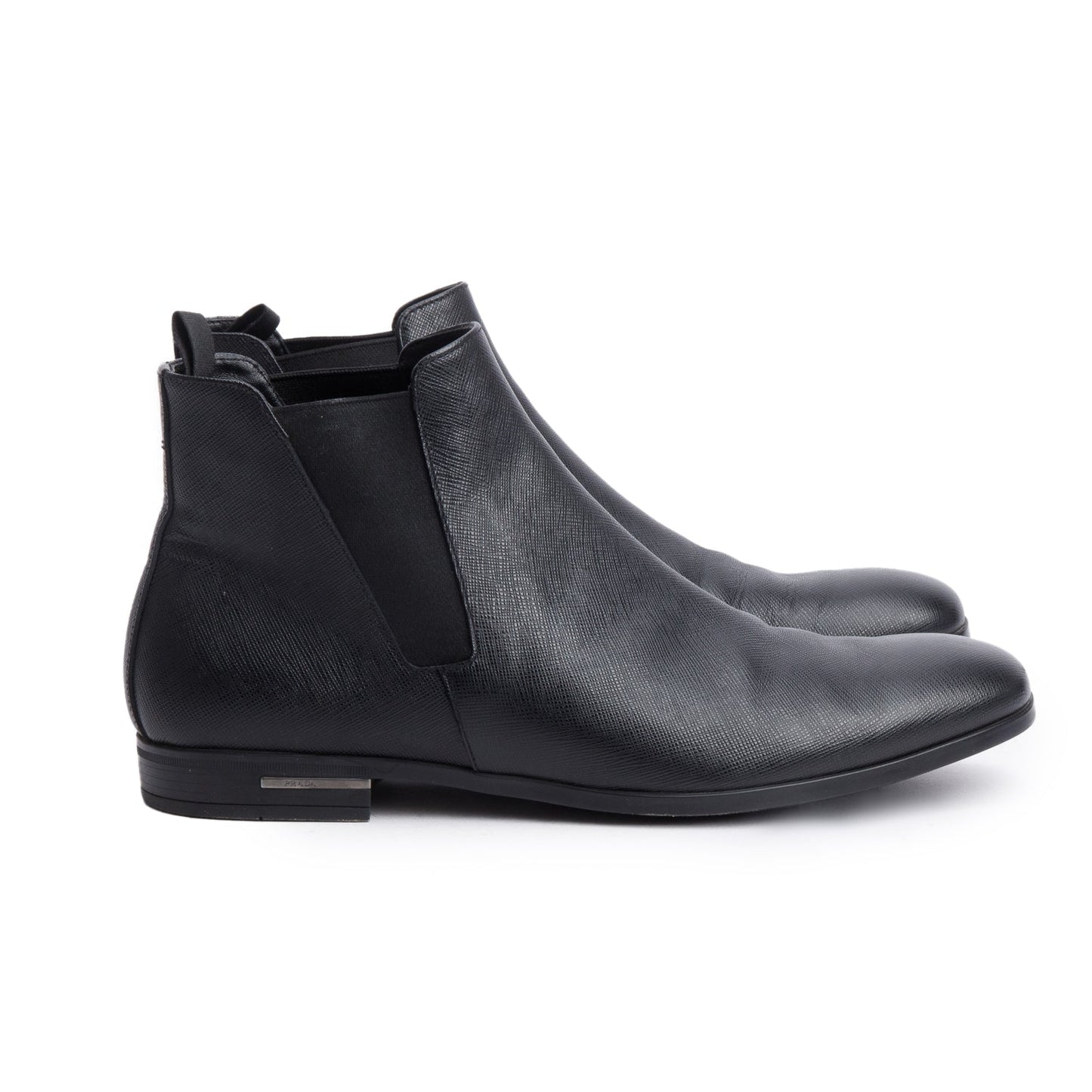 Prada Black Saffiano Leather Chelsea Ankle Boots, Men's Size 8.5
