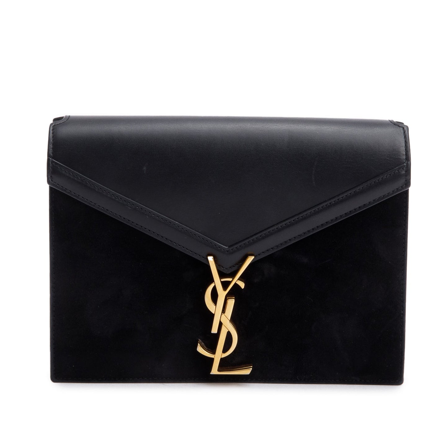 Saint Laurent Black Smooth Leather Suede Medium Cassandra Chain Shoulder Bag