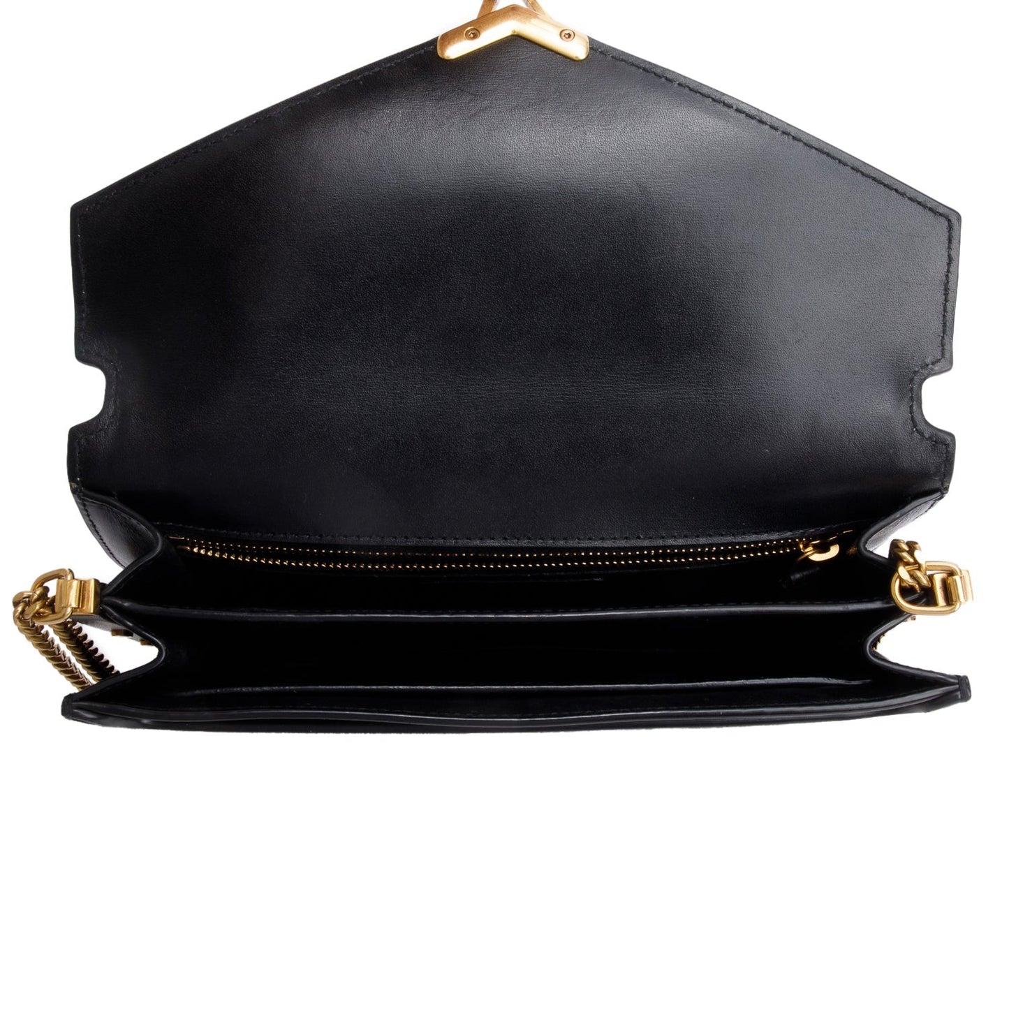 Saint Laurent Black Smooth Leather Suede Medium Cassandra Chain Shoulder Bag