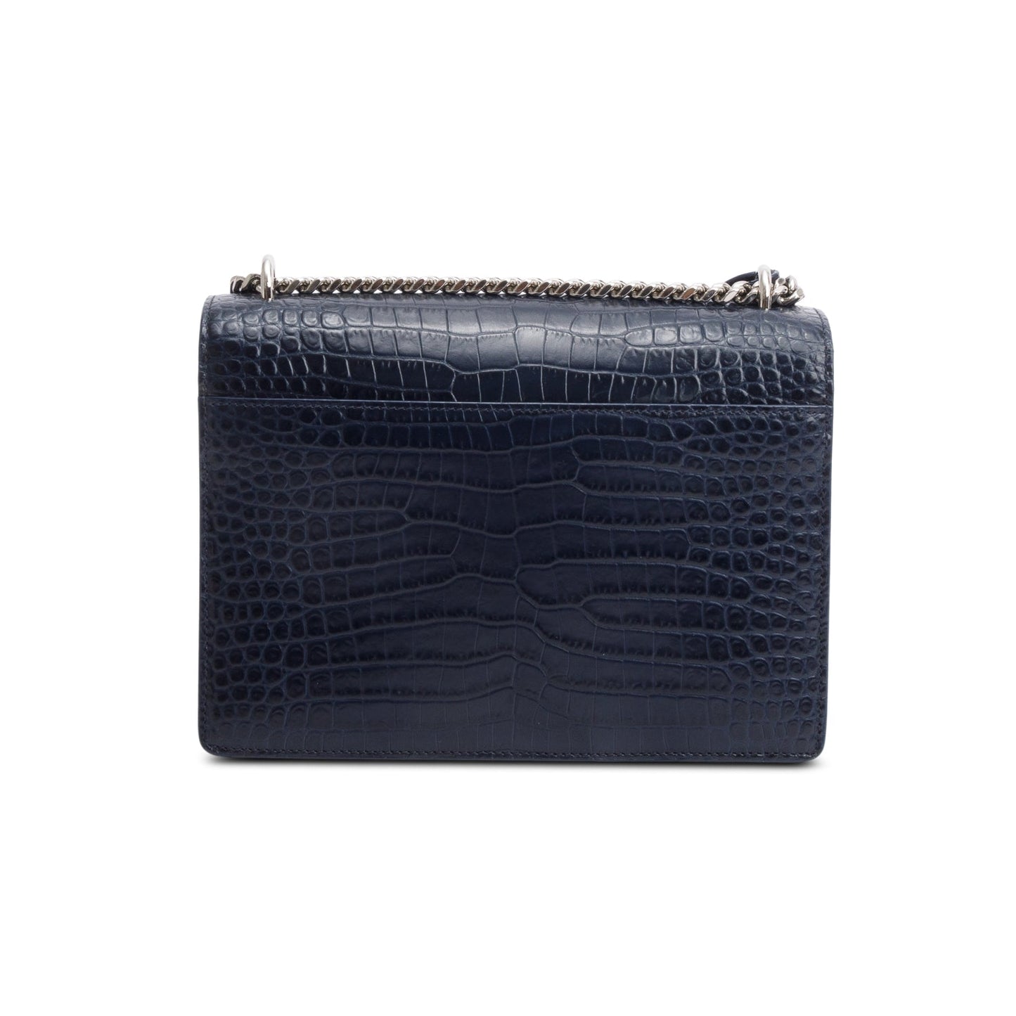 Saint Laurent Navy Croc Embossed Leather Medium Sunset Bag