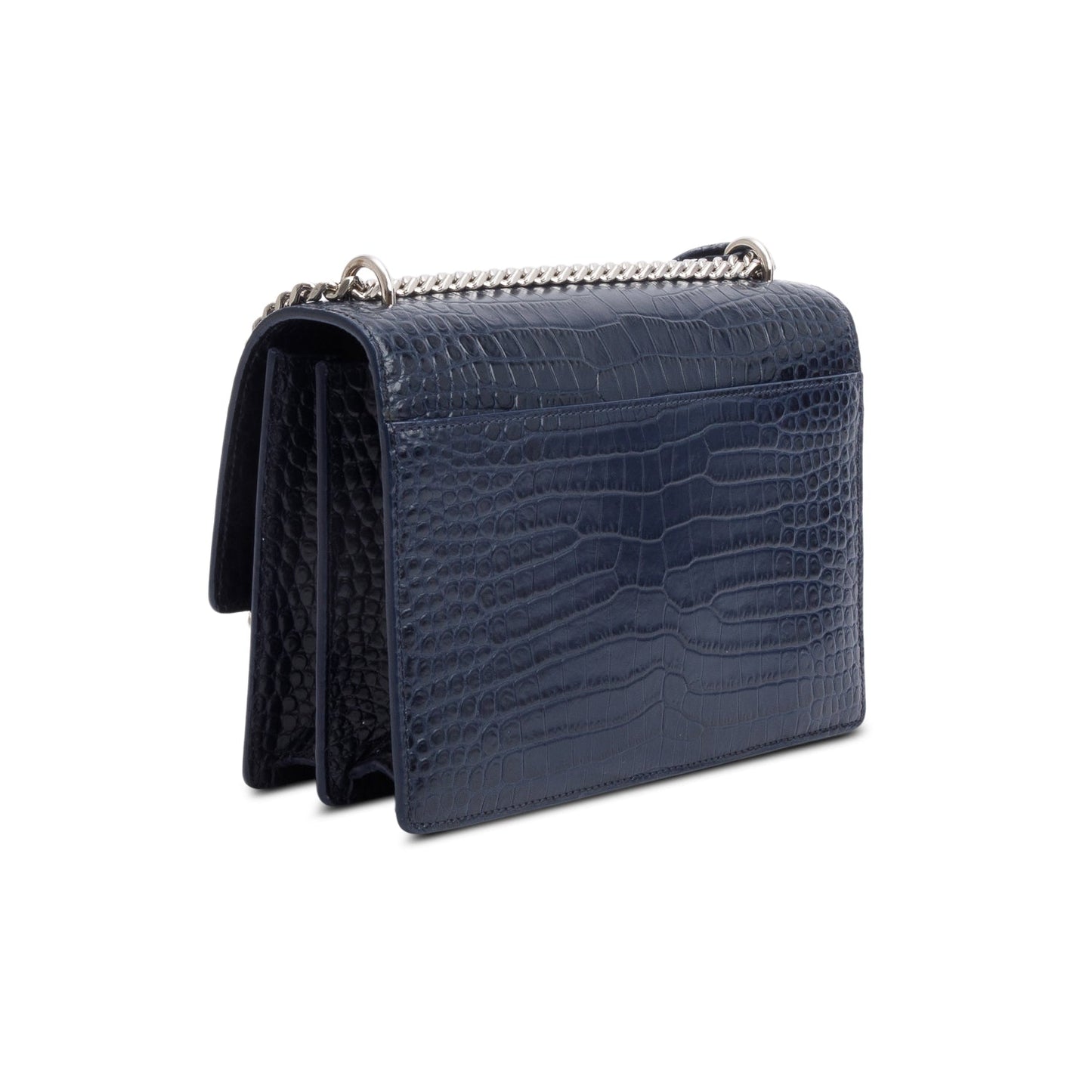 Saint Laurent Navy Croc Embossed Leather Medium Sunset Bag