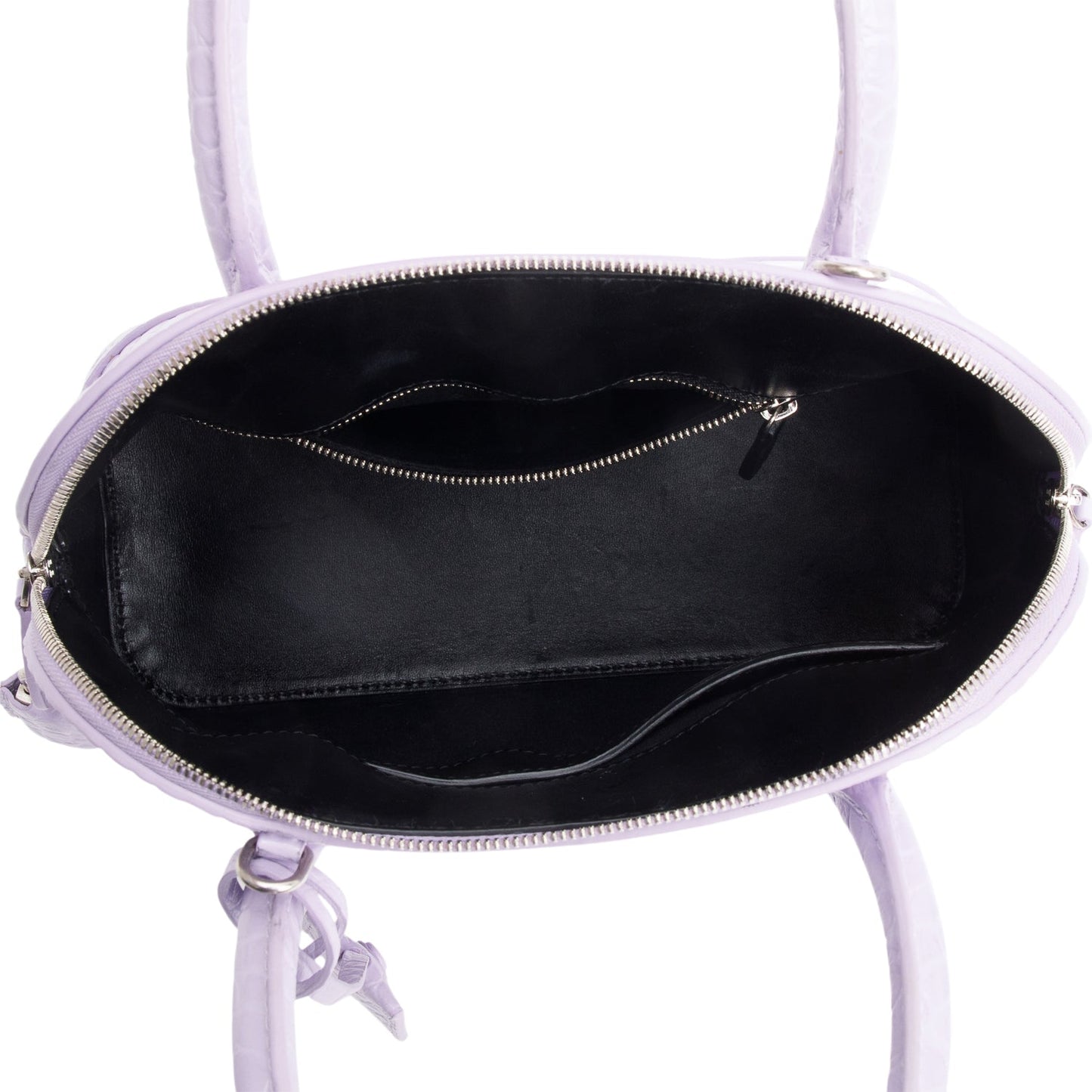 Balenciaga Lilac Shiny Calfskin Logo Croc Embossed S Ville Top Handle Bag