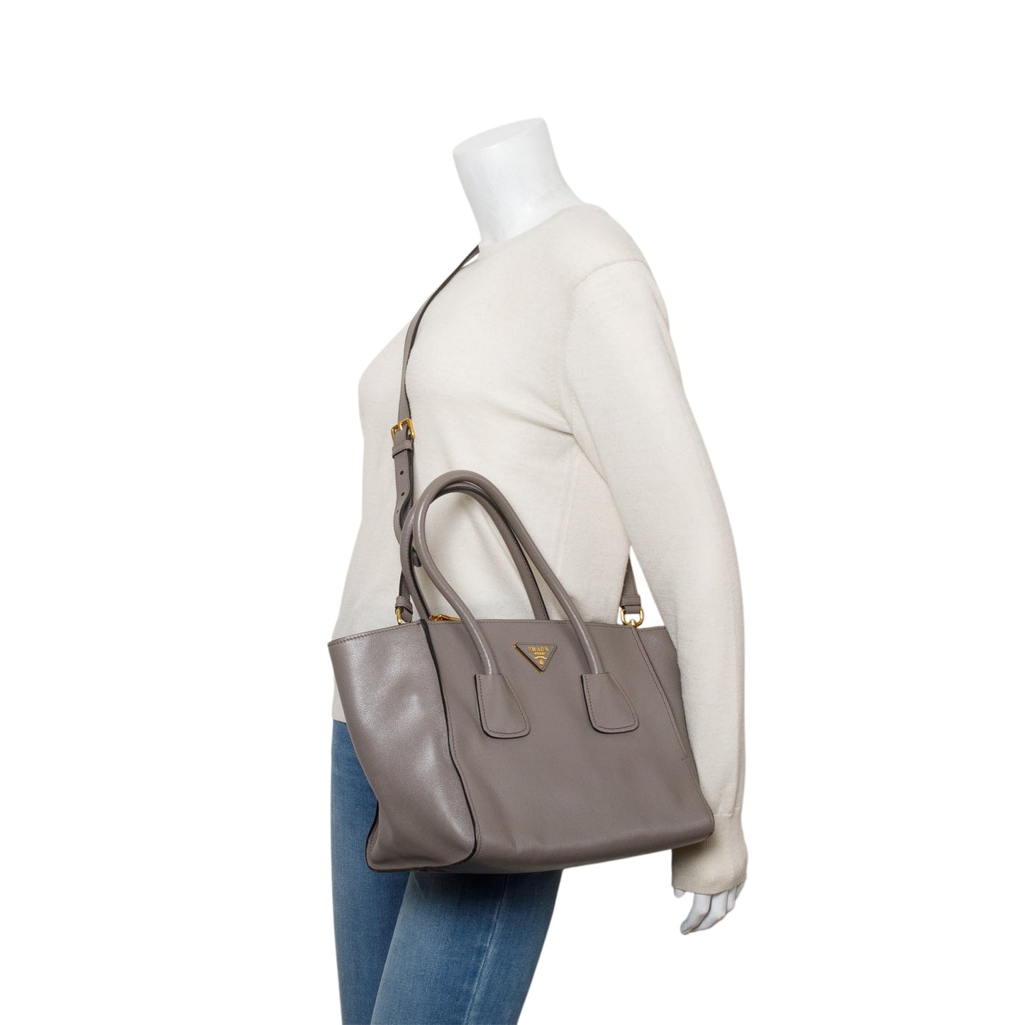 Prada Grey City Calf Small Twin Pocket Tote