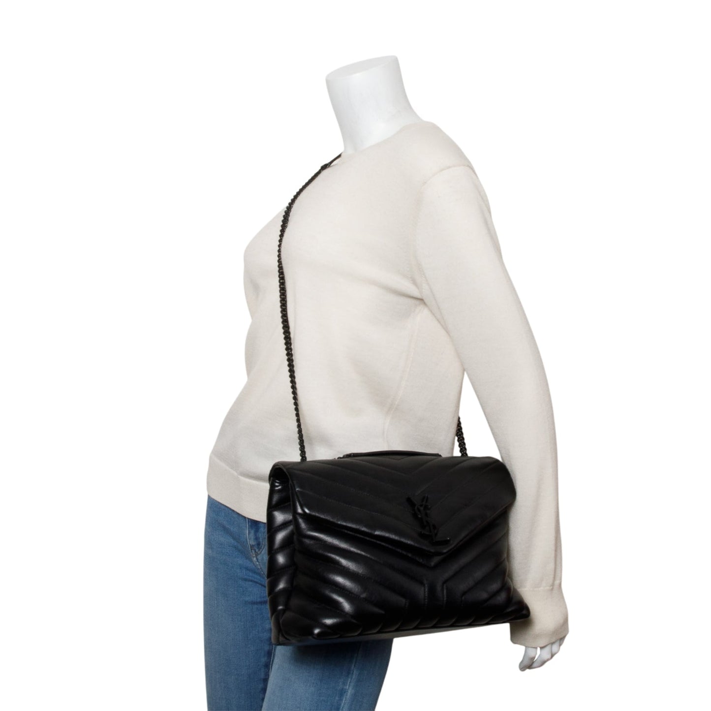 Saint Laurent So Black Quilted Leather Medium Loulou Monogram Shoulder Bag